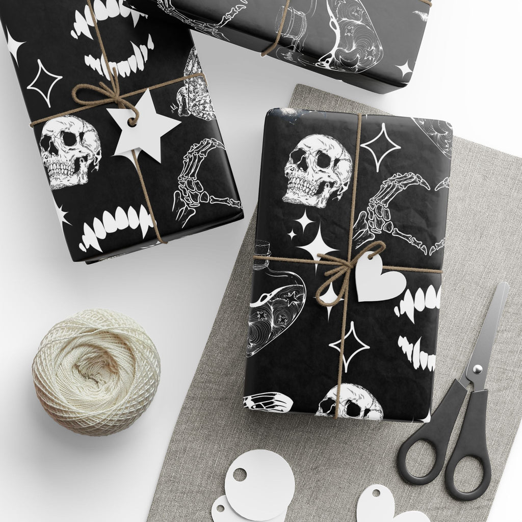 Halloween Black Skull & Spiderweb Wrapping Paper Roll — Spooky Gift Wrap