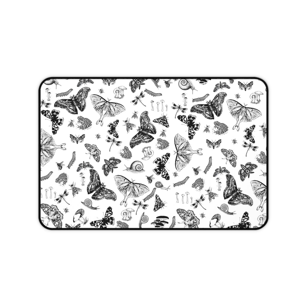 Black & White Butterfly Desk Mat Botanical Insect Pattern Desk Mat