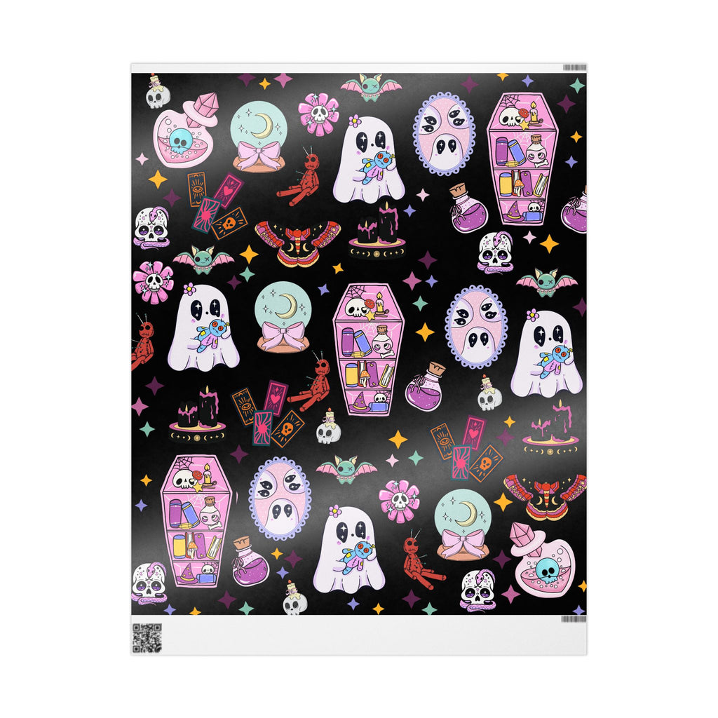 Tarot Witch Wrapping Paper Roll – Mystical Black Gift Wrap with Crystals, Cards & Stars