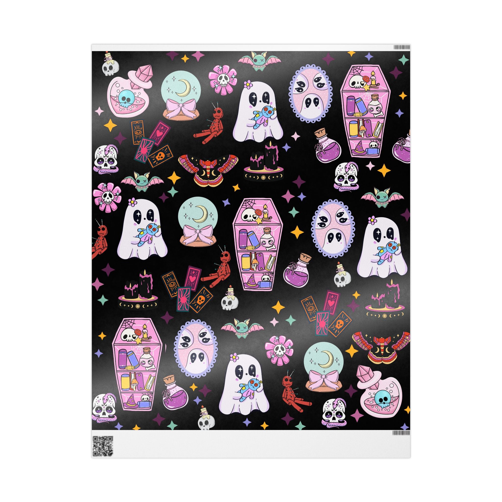 Tarot Witch Wrapping Paper Roll – Mystical Black Gift Wrap with Crystals, Cards & Stars