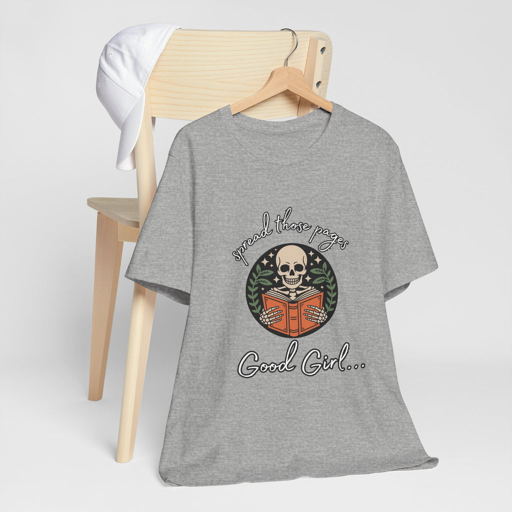 Skull Reading Tee – "Spread those Pages, Good Girl" Graphic T-Shirt