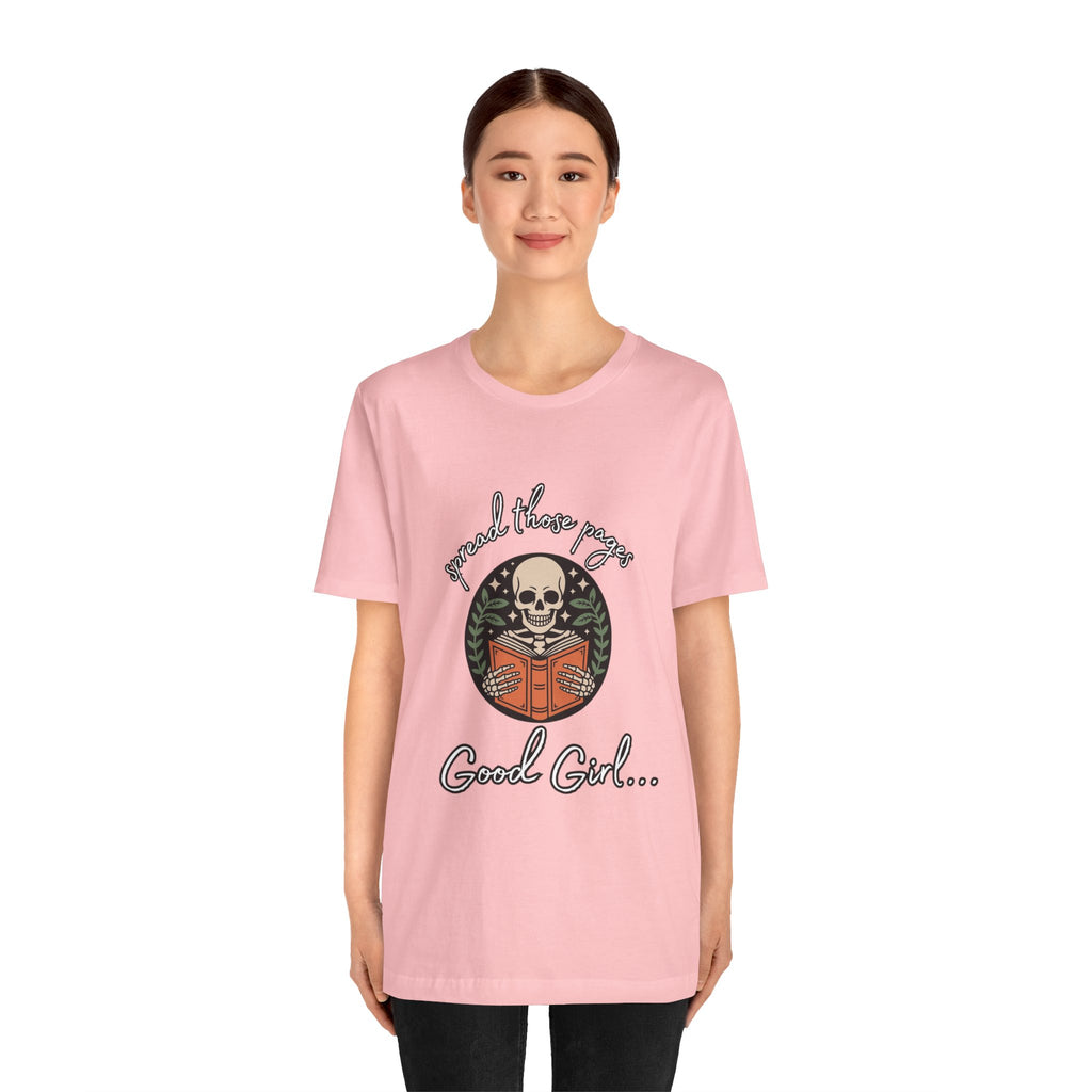 Skull Reading Tee – "Spread those Pages, Good Girl" Graphic T-Shirt