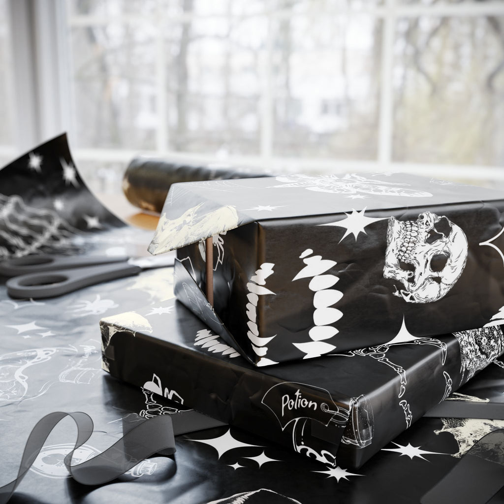 Halloween Black Skull & Spiderweb Wrapping Paper Roll — Spooky Gift Wrap