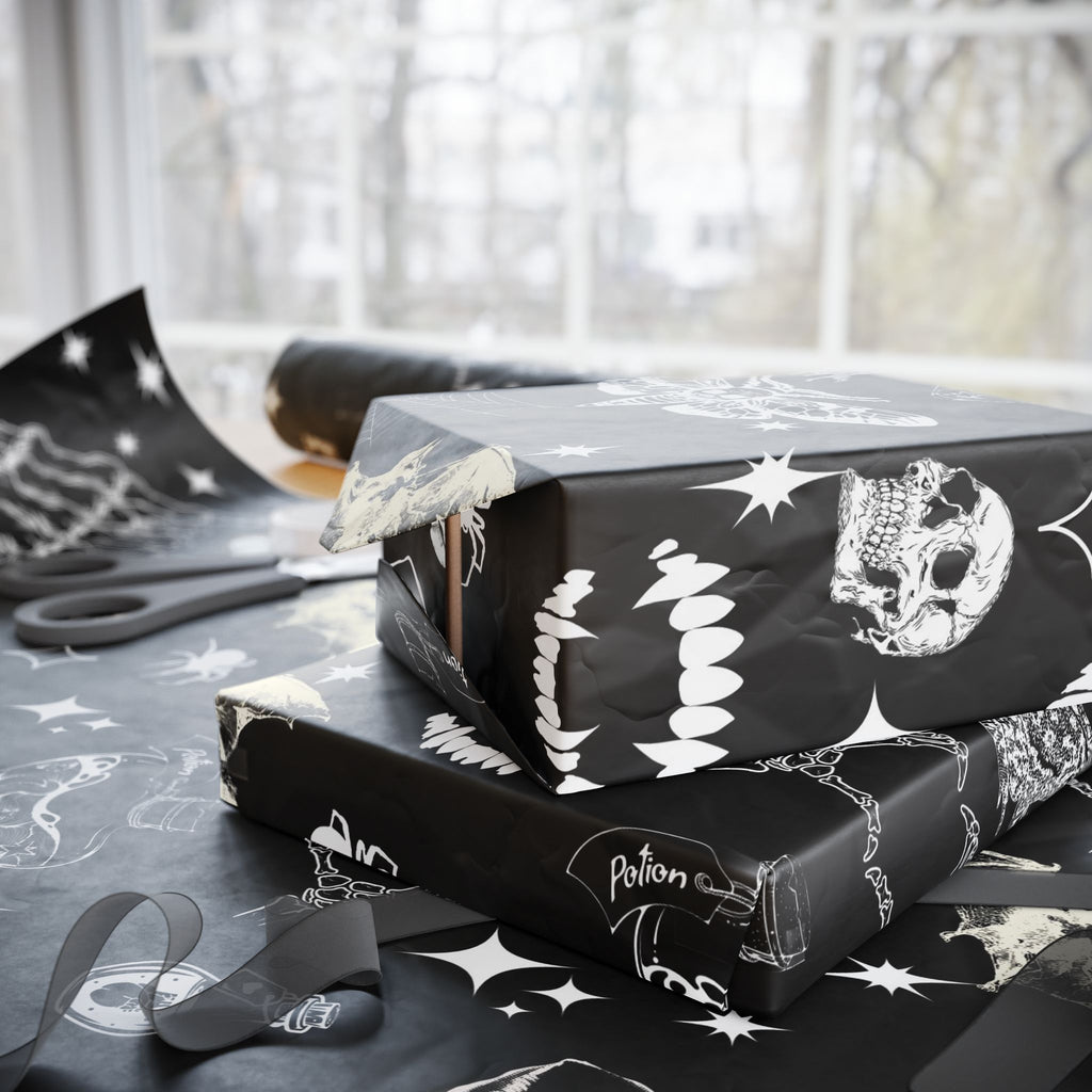 Halloween Black Skull & Spiderweb Wrapping Paper Roll — Spooky Gift Wrap