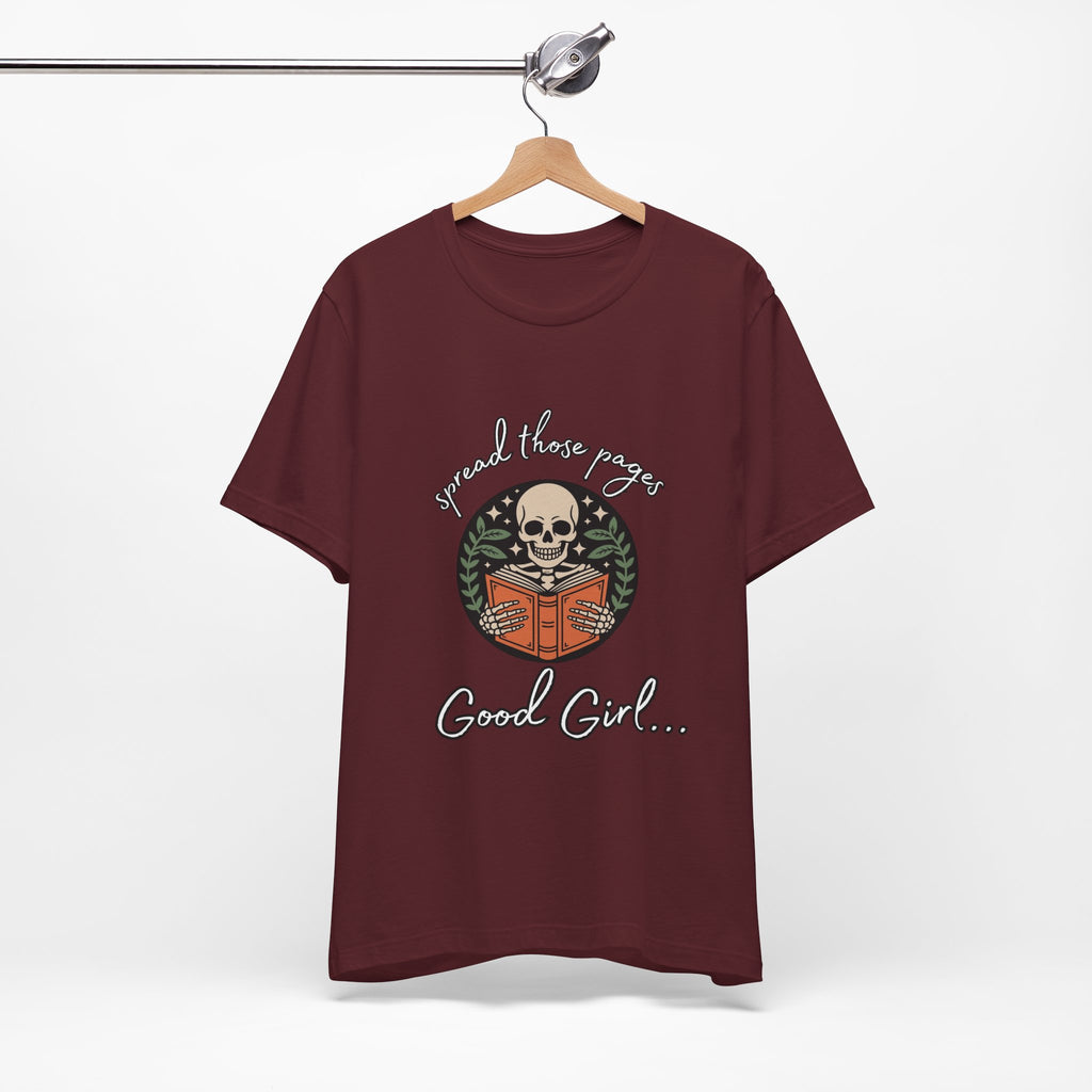 Skull Reading Tee – "Spread those Pages, Good Girl" Graphic T-Shirt