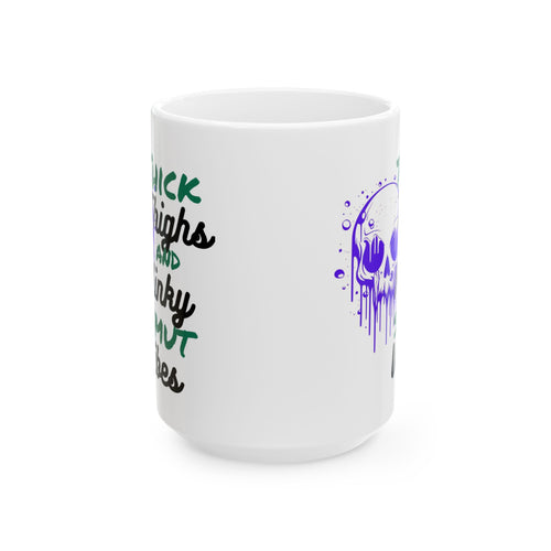 11oz/15oz Ceramic Mug — 'Thick Thighs & Spooky Vibes' Halloween Skull Coffee Cup