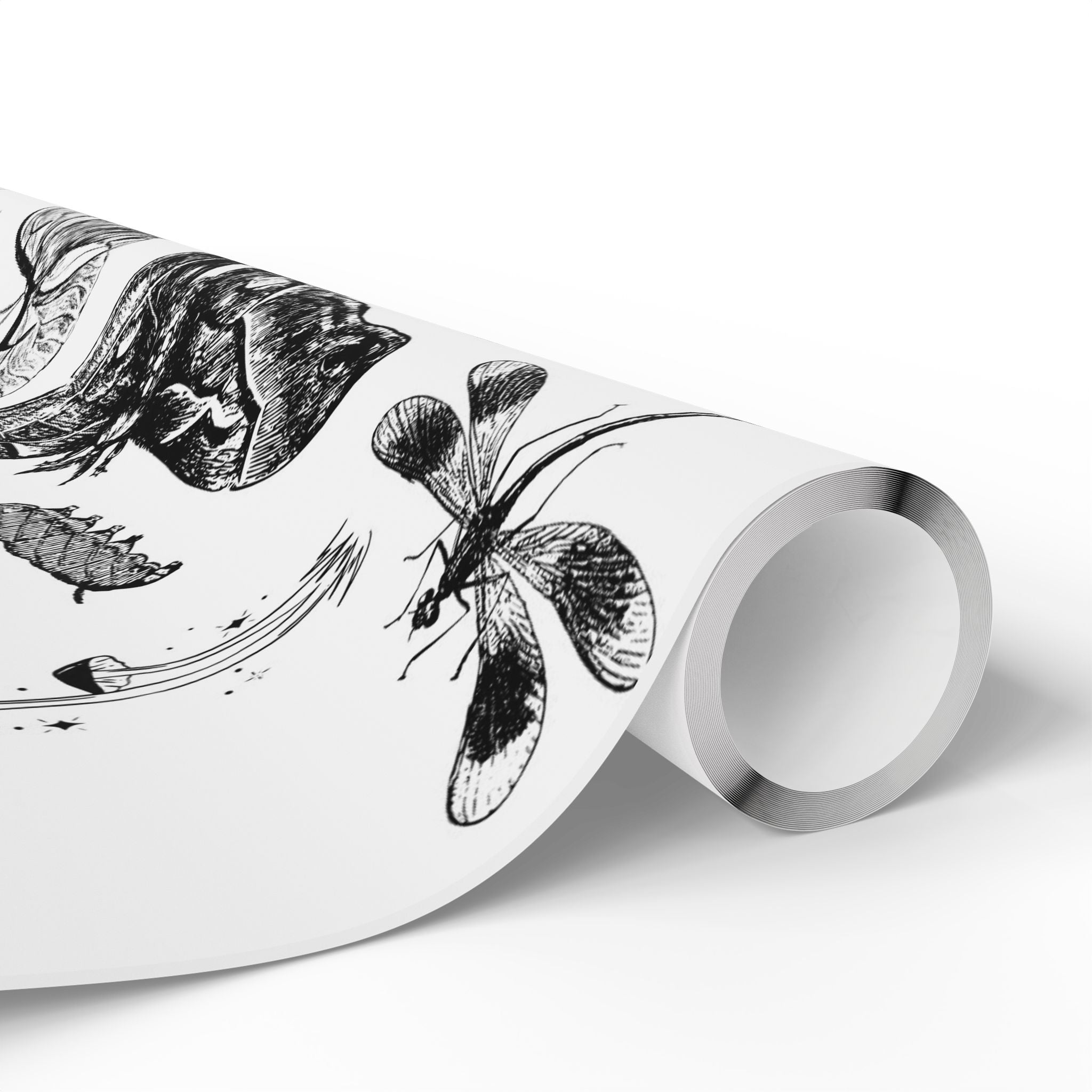 Butterfly & Moth Wrapping Paper – Black Botanical Sketches