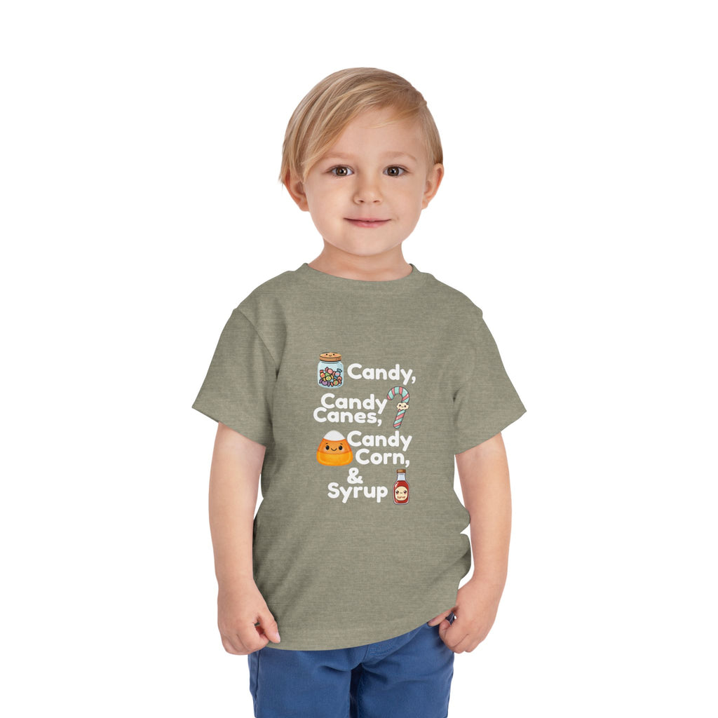 Toddler Tee — "Candy, Candy Canes, Candy Corn & Syrup" Holiday Candy Kids Shirt