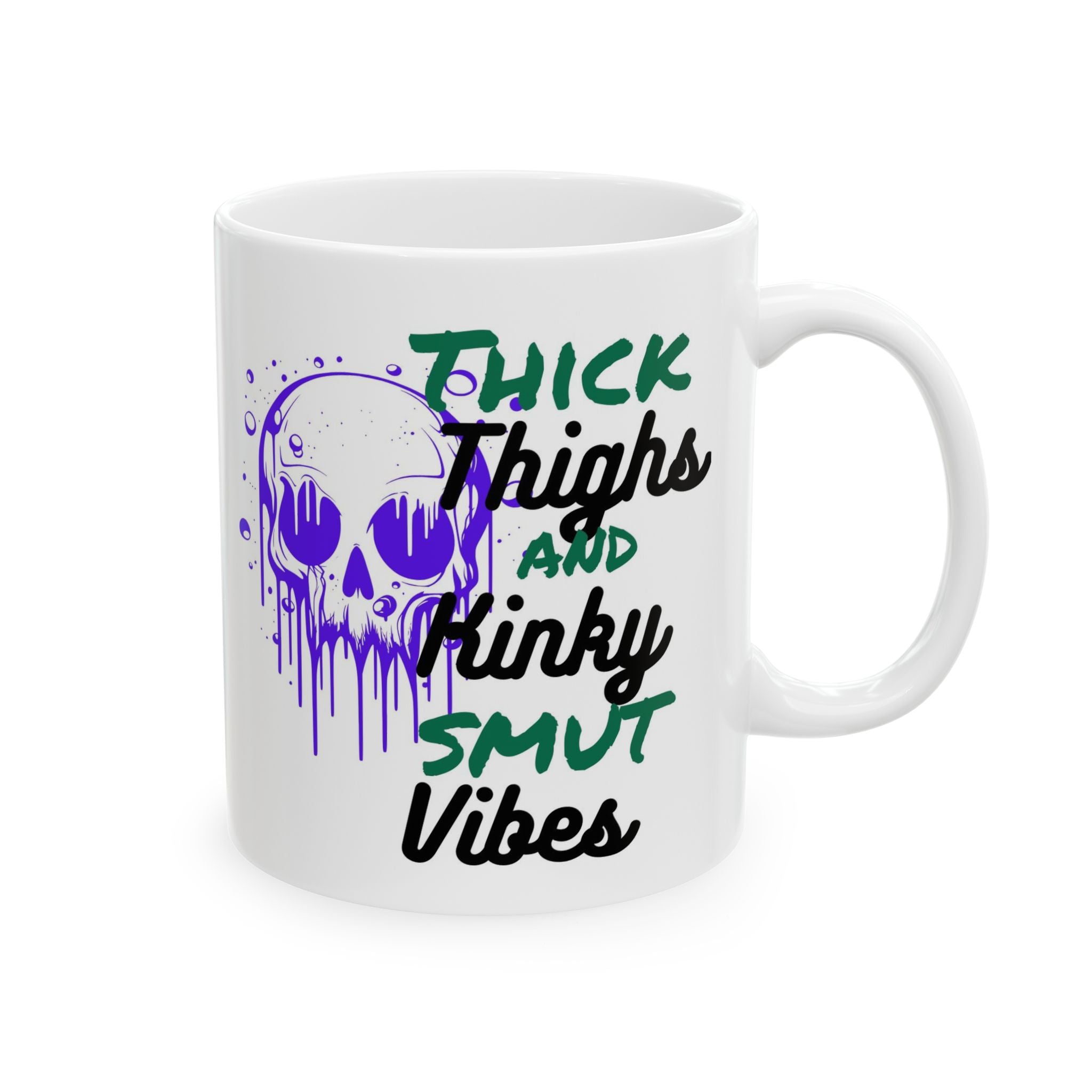 11oz/15oz Ceramic Mug — 'Thick Thighs & Spooky Vibes' Halloween Skull Coffee Cup