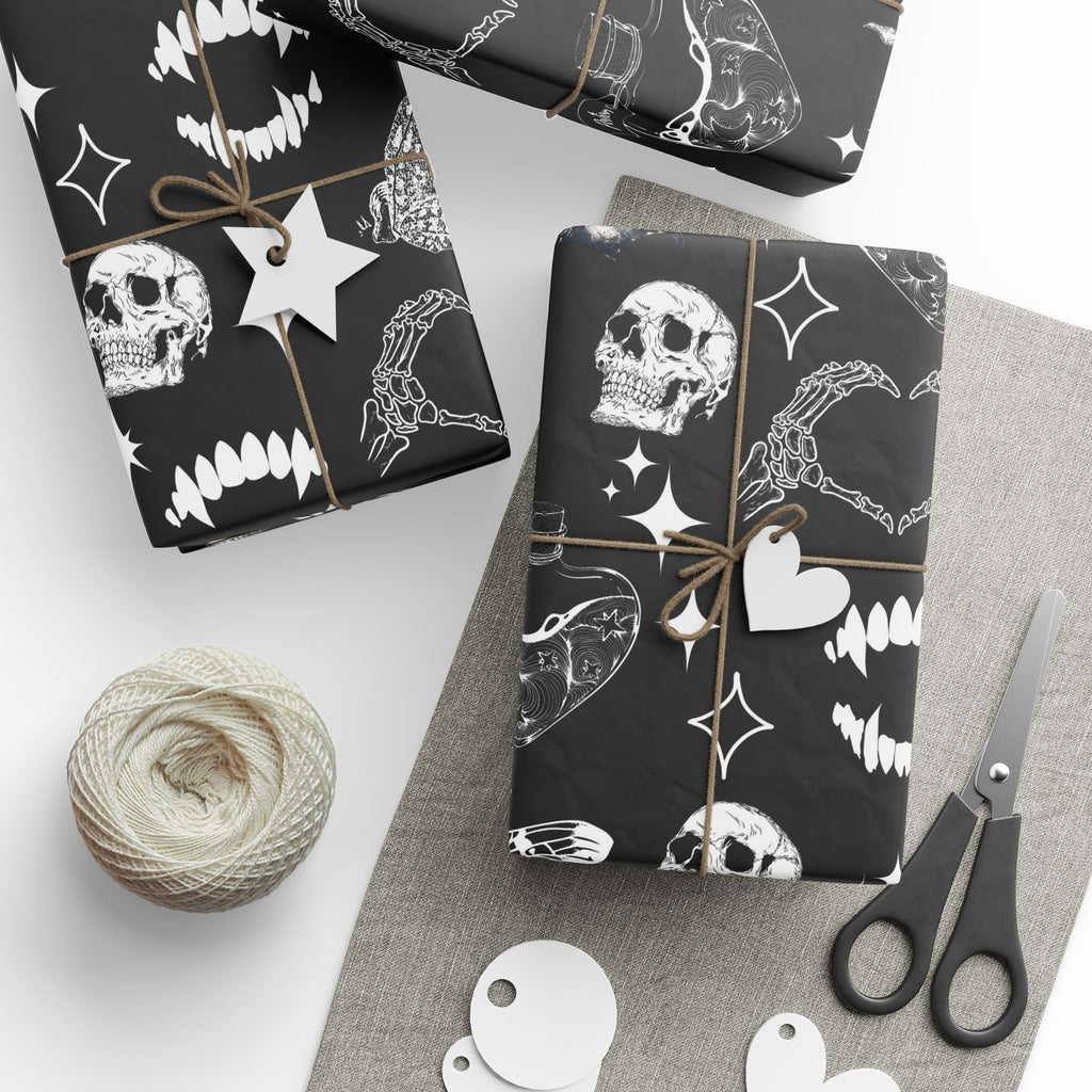 Halloween Black Skull & Spiderweb Wrapping Paper Roll — Spooky Gift Wrap