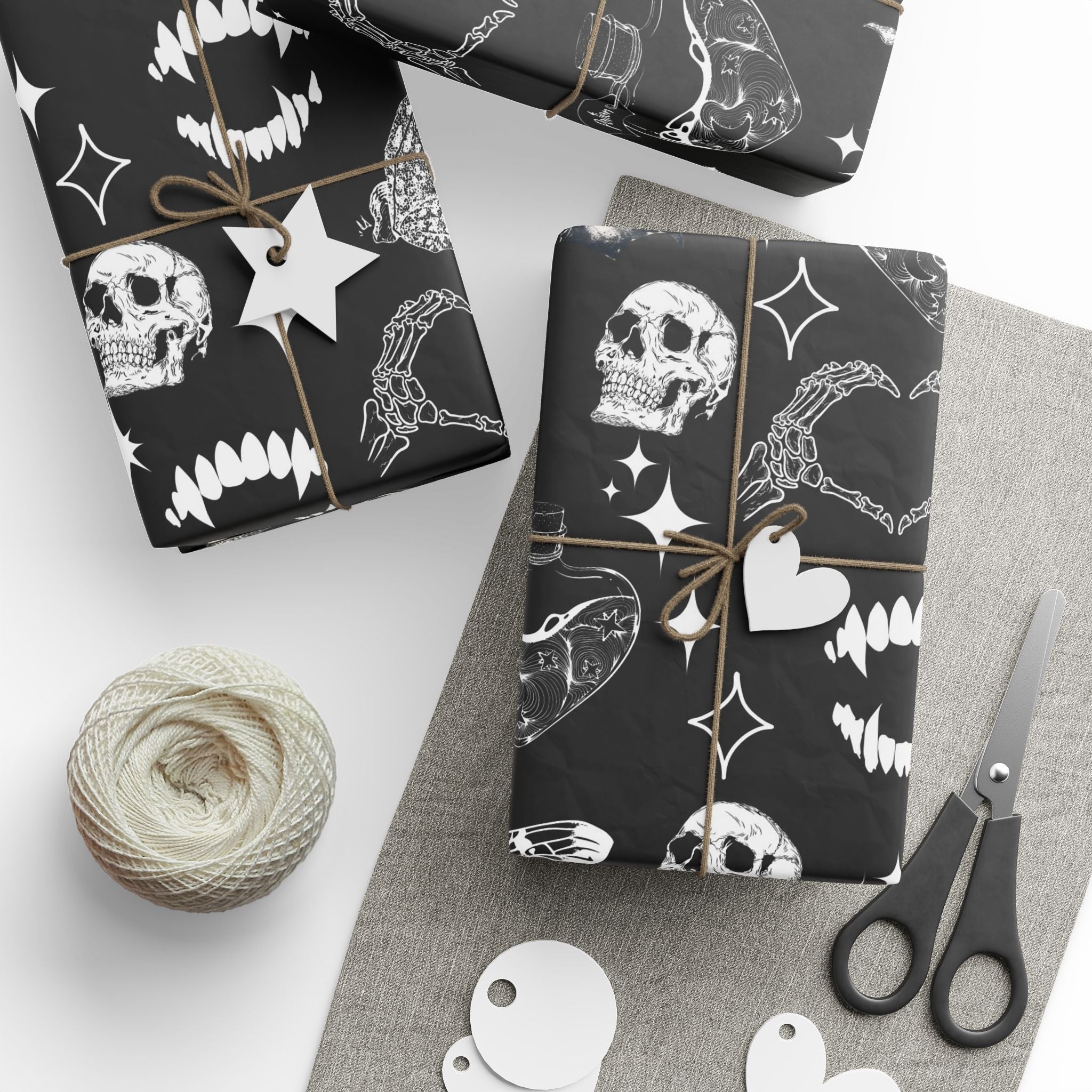Halloween Black Skull & Spiderweb Wrapping Paper Roll — Spooky Gift Wrap