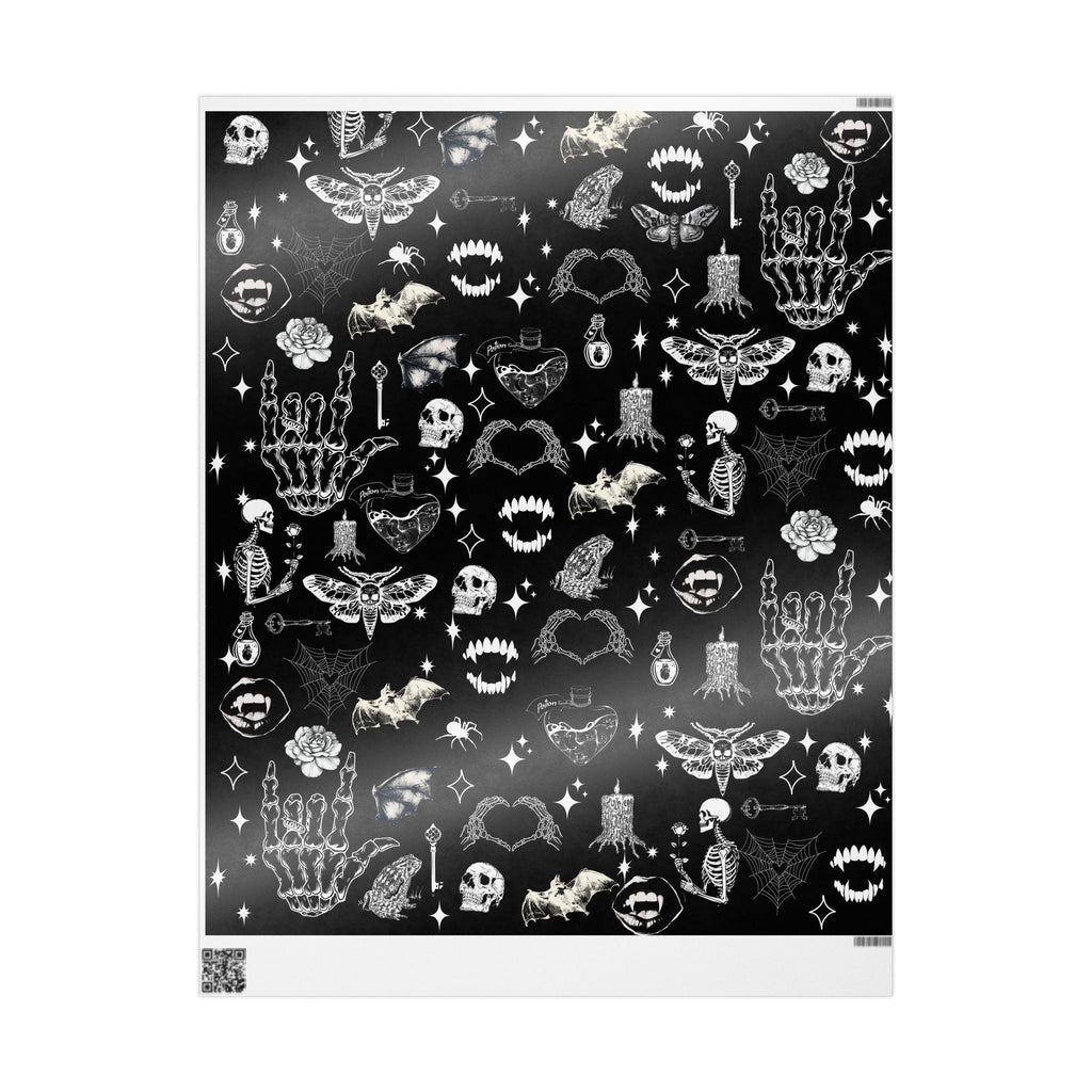 Halloween Black Skull & Spiderweb Wrapping Paper Roll — Spooky Gift Wrap