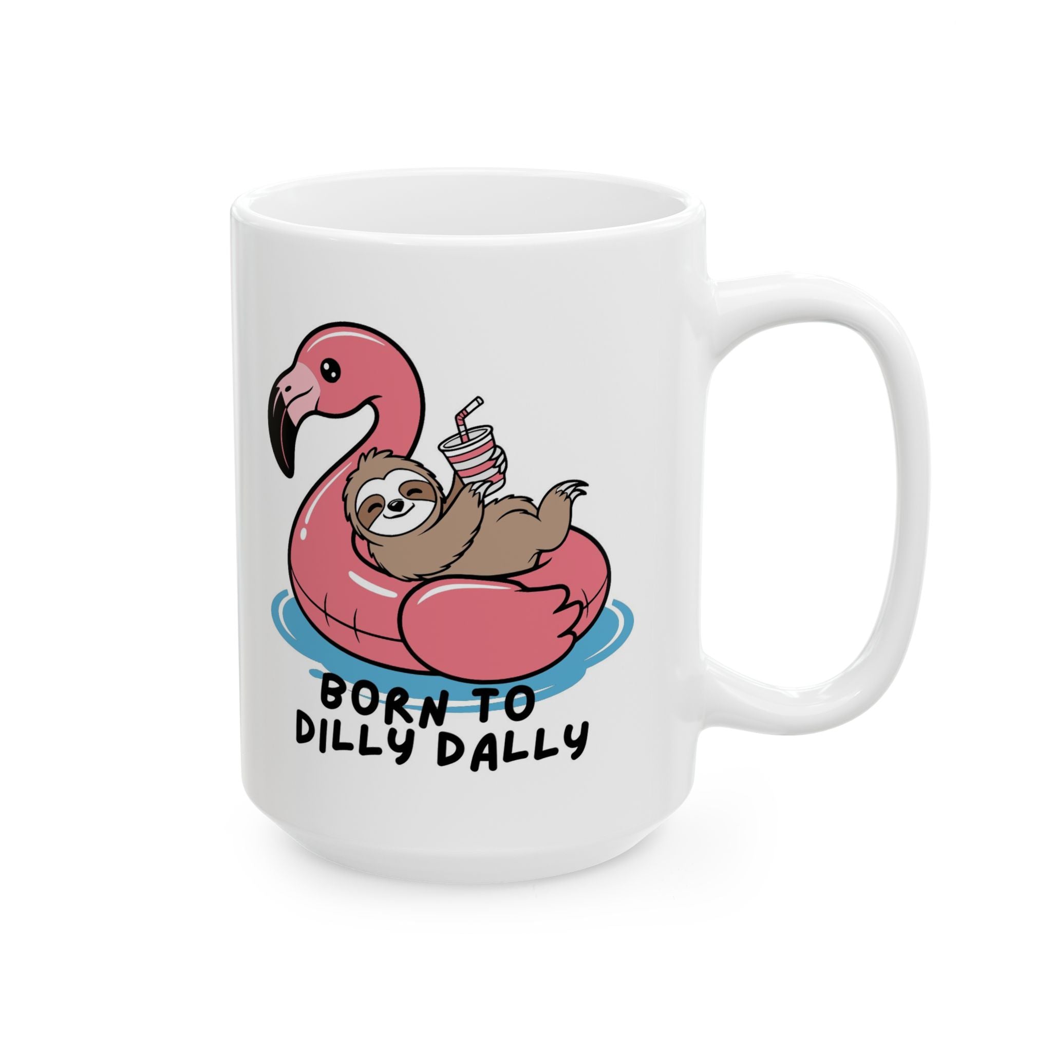 Funny Flamingo Ceramic Mug – “Born to Dilly” Cute Pink Flamingo Coffee Cup (11oz, 15oz)