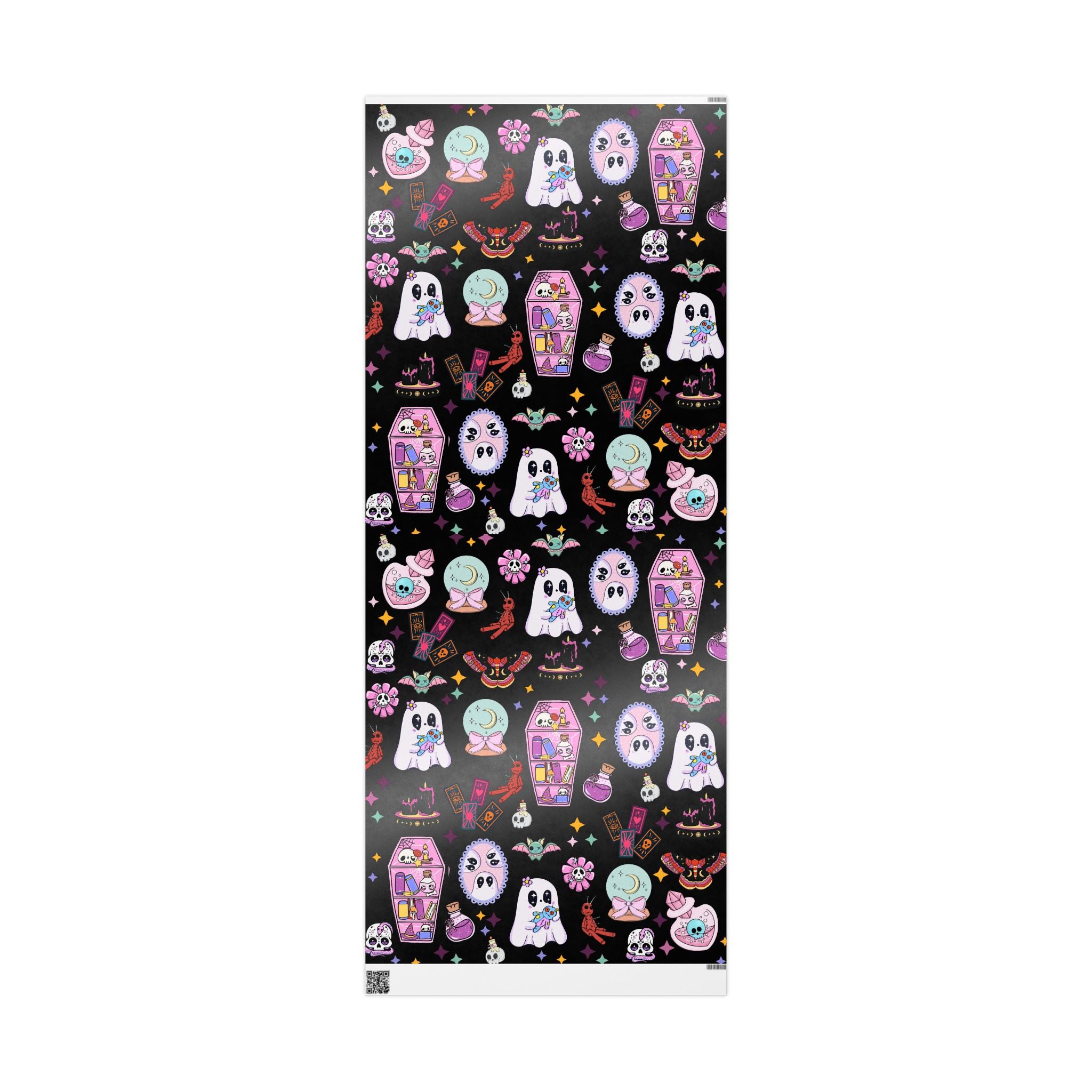 Tarot Witch Wrapping Paper Roll – Mystical Black Gift Wrap with Crystals, Cards & Stars