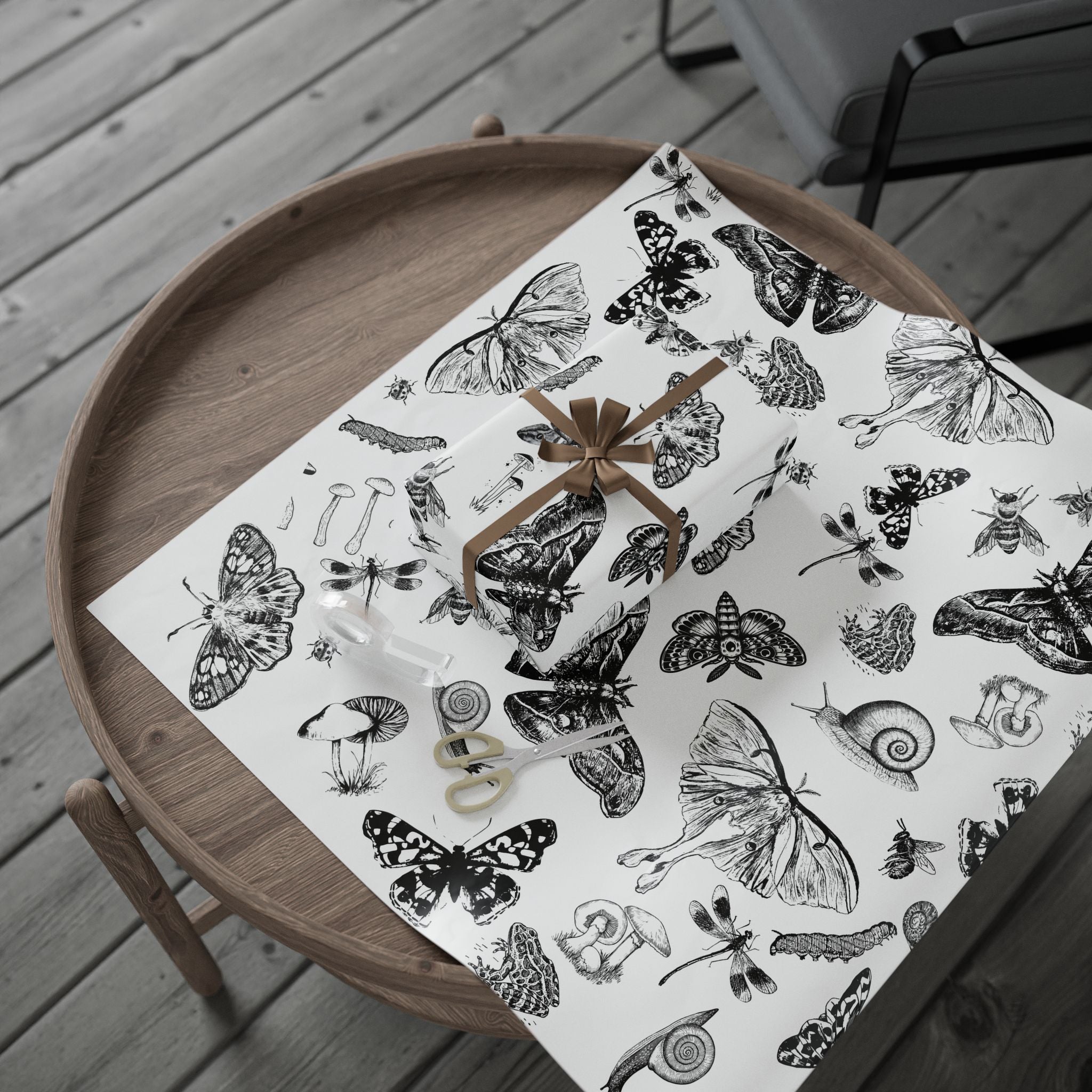 Butterfly & Moth Wrapping Paper – Black Botanical Sketches