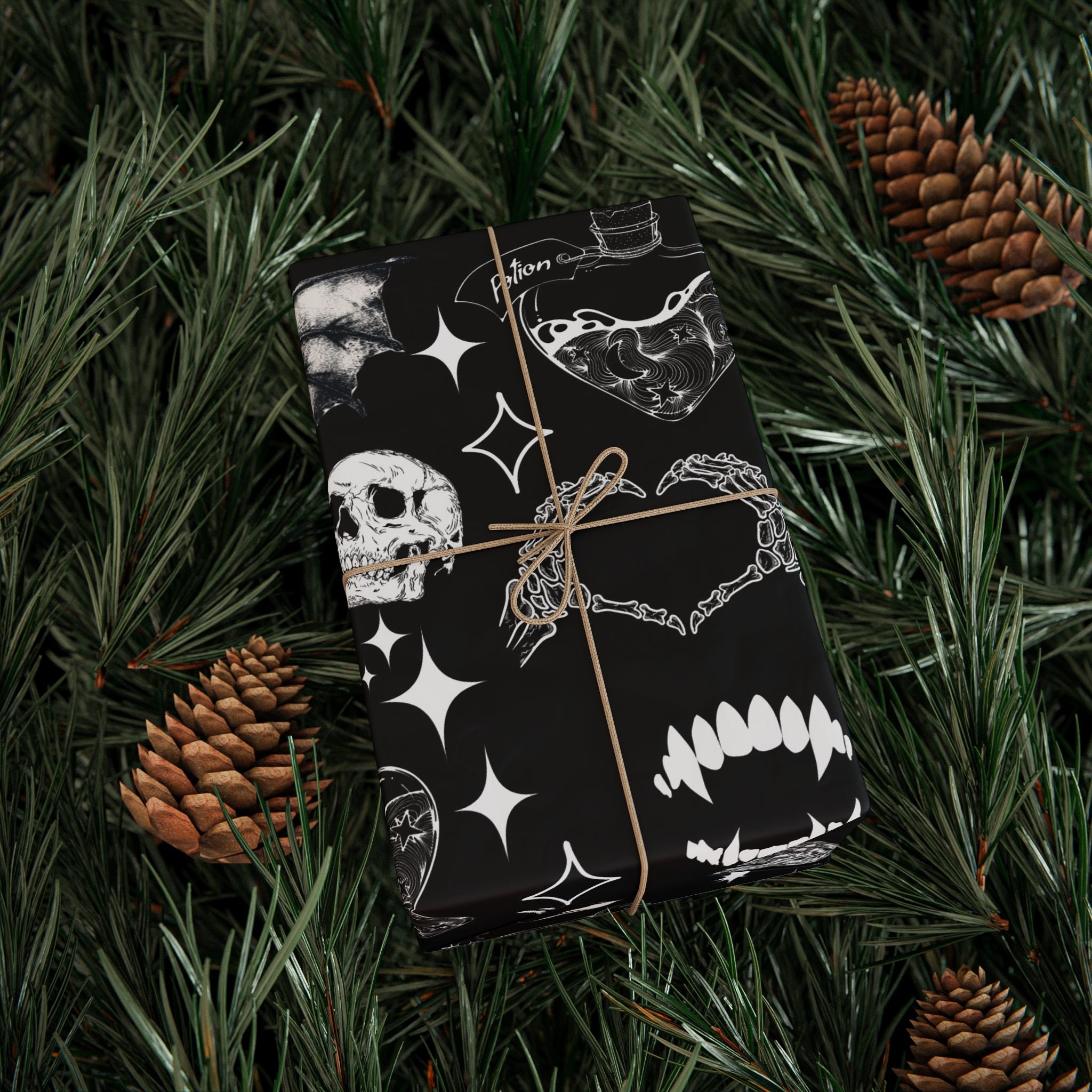 Halloween Black Skull & Spiderweb Wrapping Paper Roll — Spooky Gift Wrap