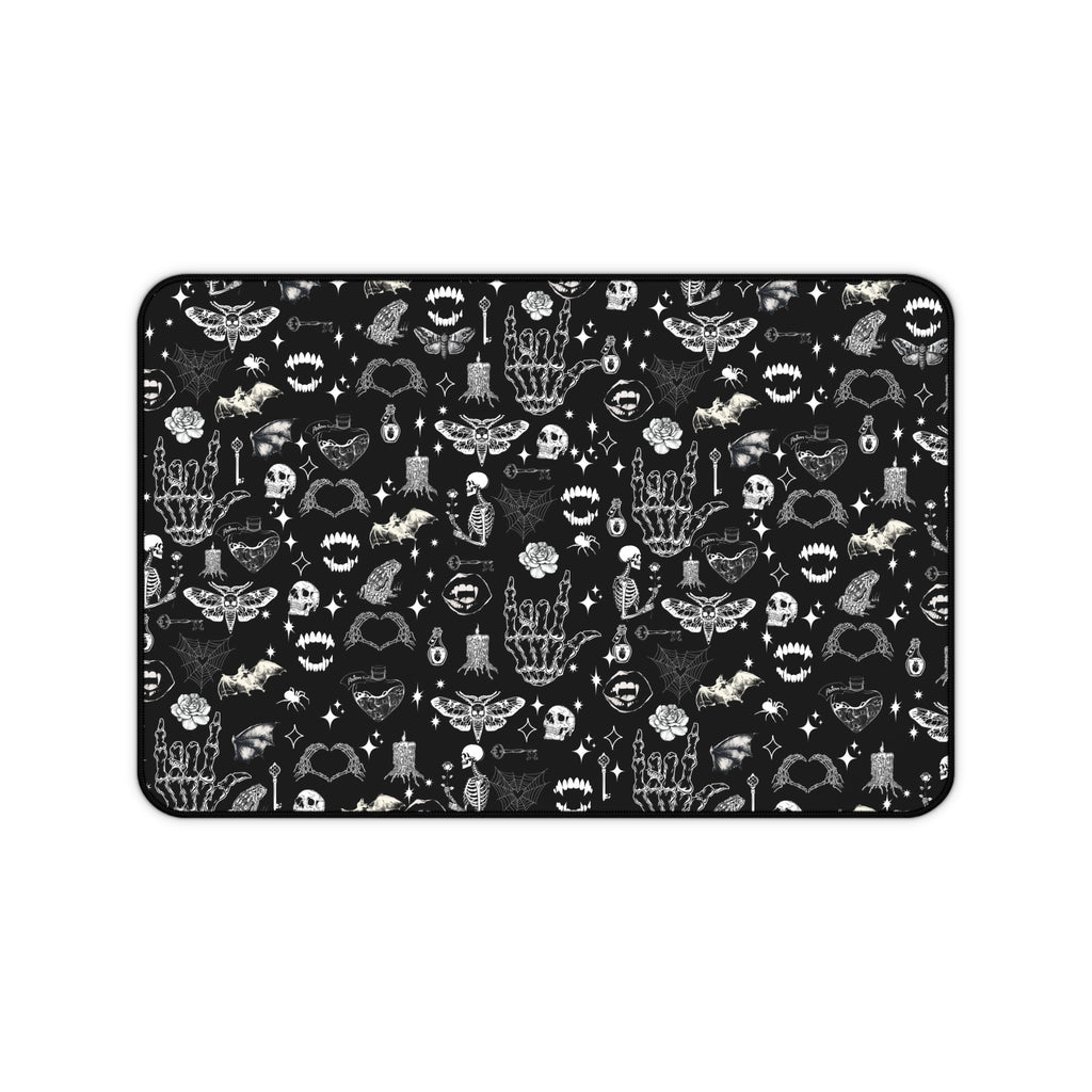 Gothic Icons Desk Mat — Black Skull & Occult Pattern Desk Mat