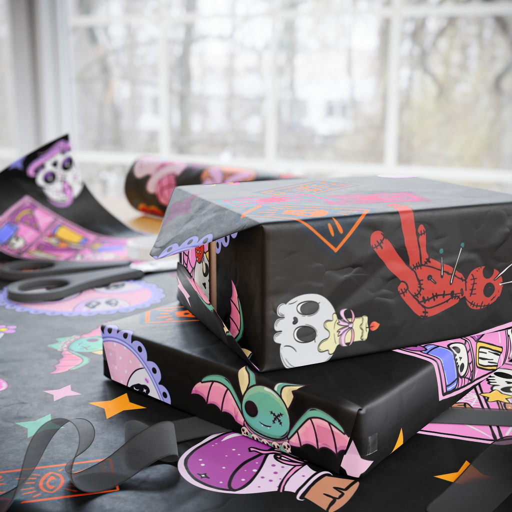 Tarot Witch Wrapping Paper Roll – Mystical Black Gift Wrap with Crystals, Cards & Stars
