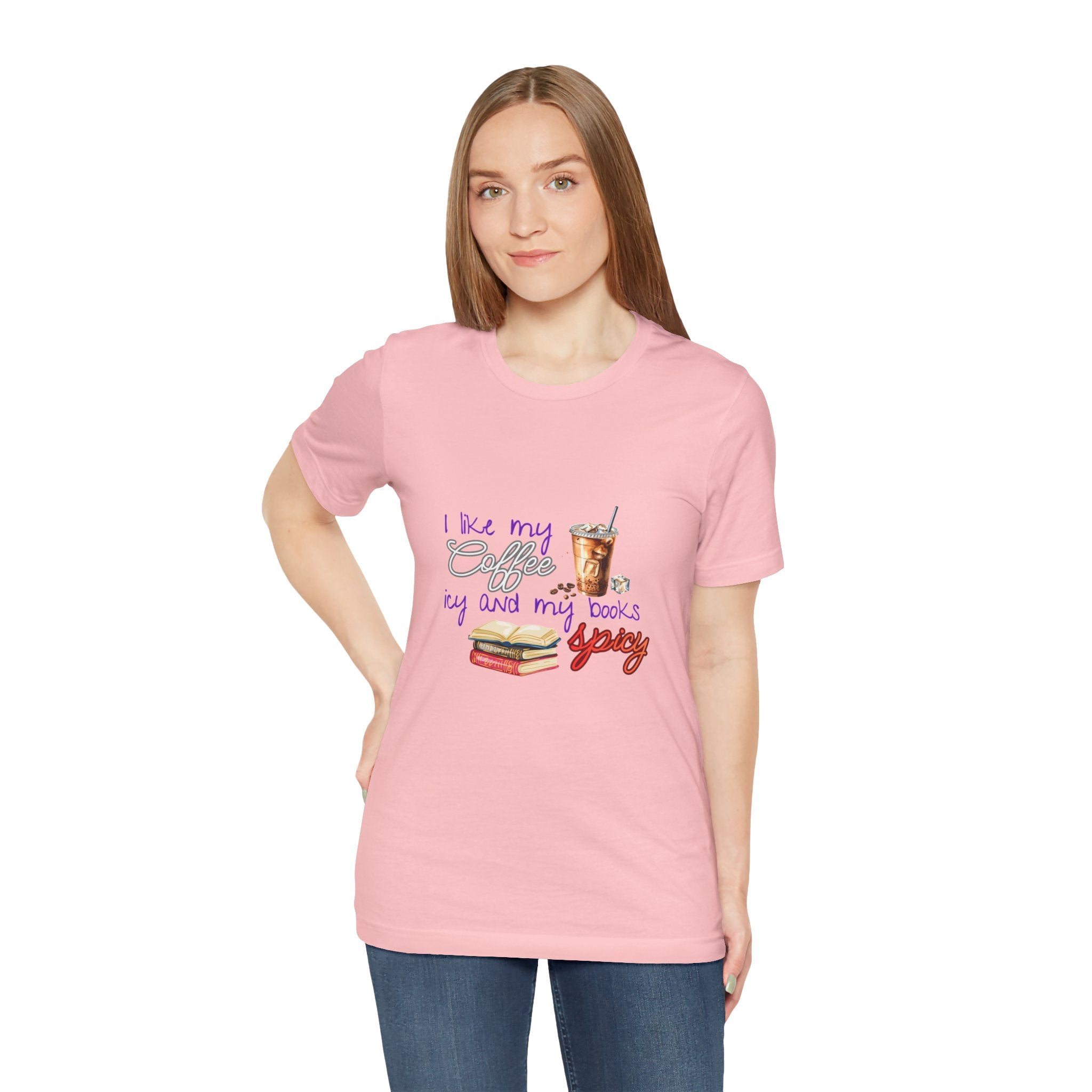 T-Shirt — "I Like My Coffee Icy and My Books Spicy" Graphic Tee (Coffee & Book Lovers)