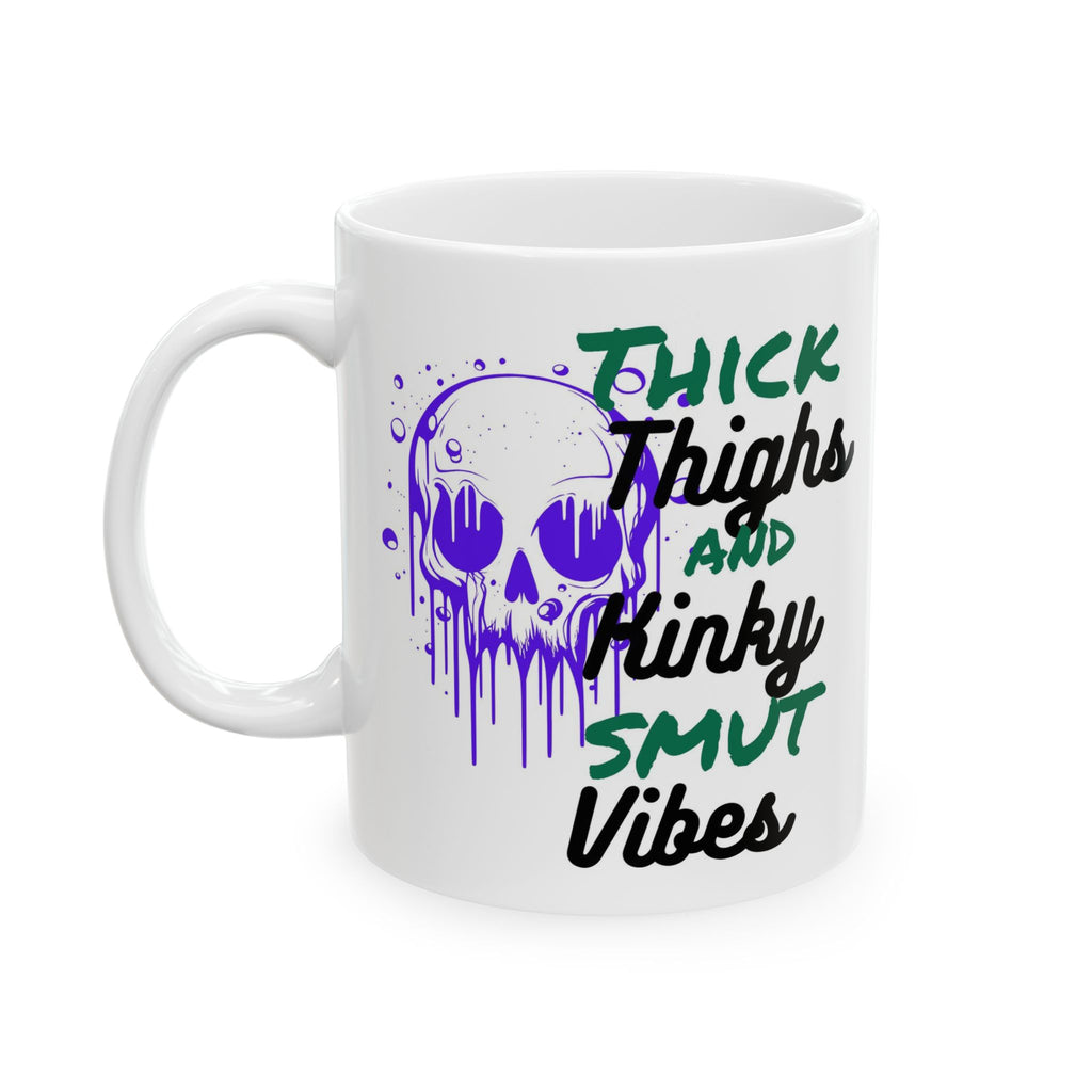 11oz/15oz Ceramic Mug — 'Thick Thighs & Spooky Vibes' Halloween Skull Coffee Cup