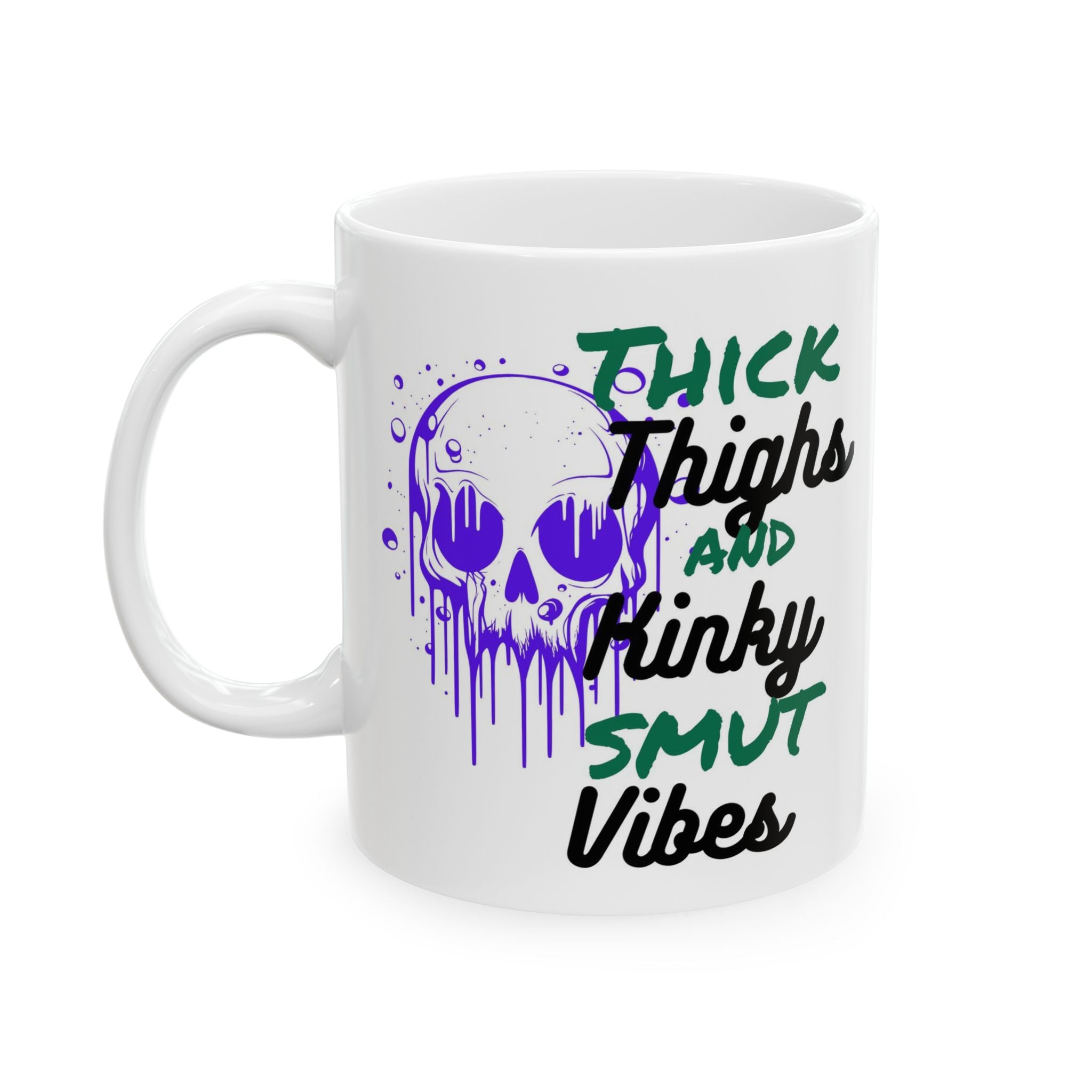 11oz/15oz Ceramic Mug — 'Thick Thighs & Spooky Vibes' Halloween Skull Coffee Cup