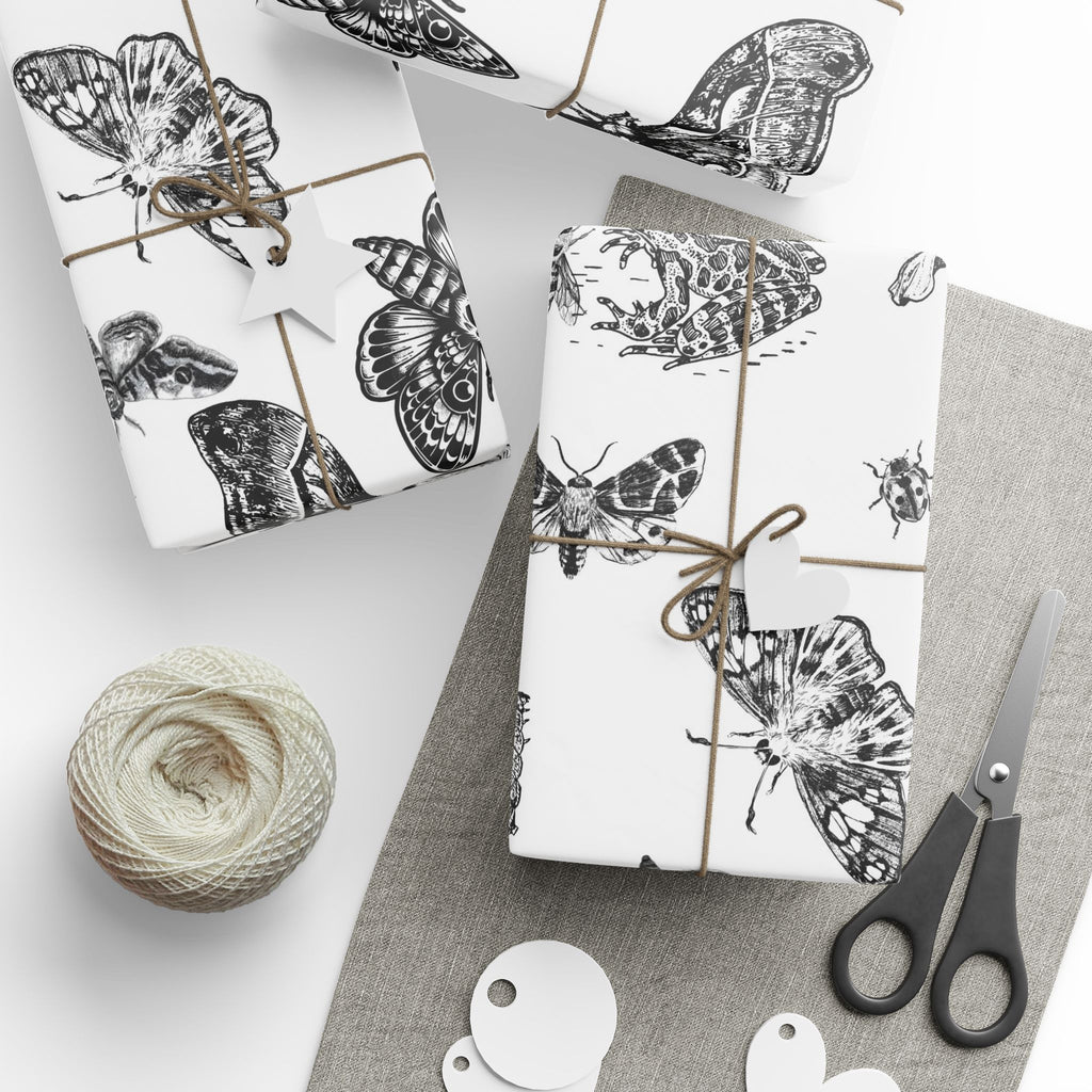 Butterfly & Moth Wrapping Paper – Black Botanical Sketches