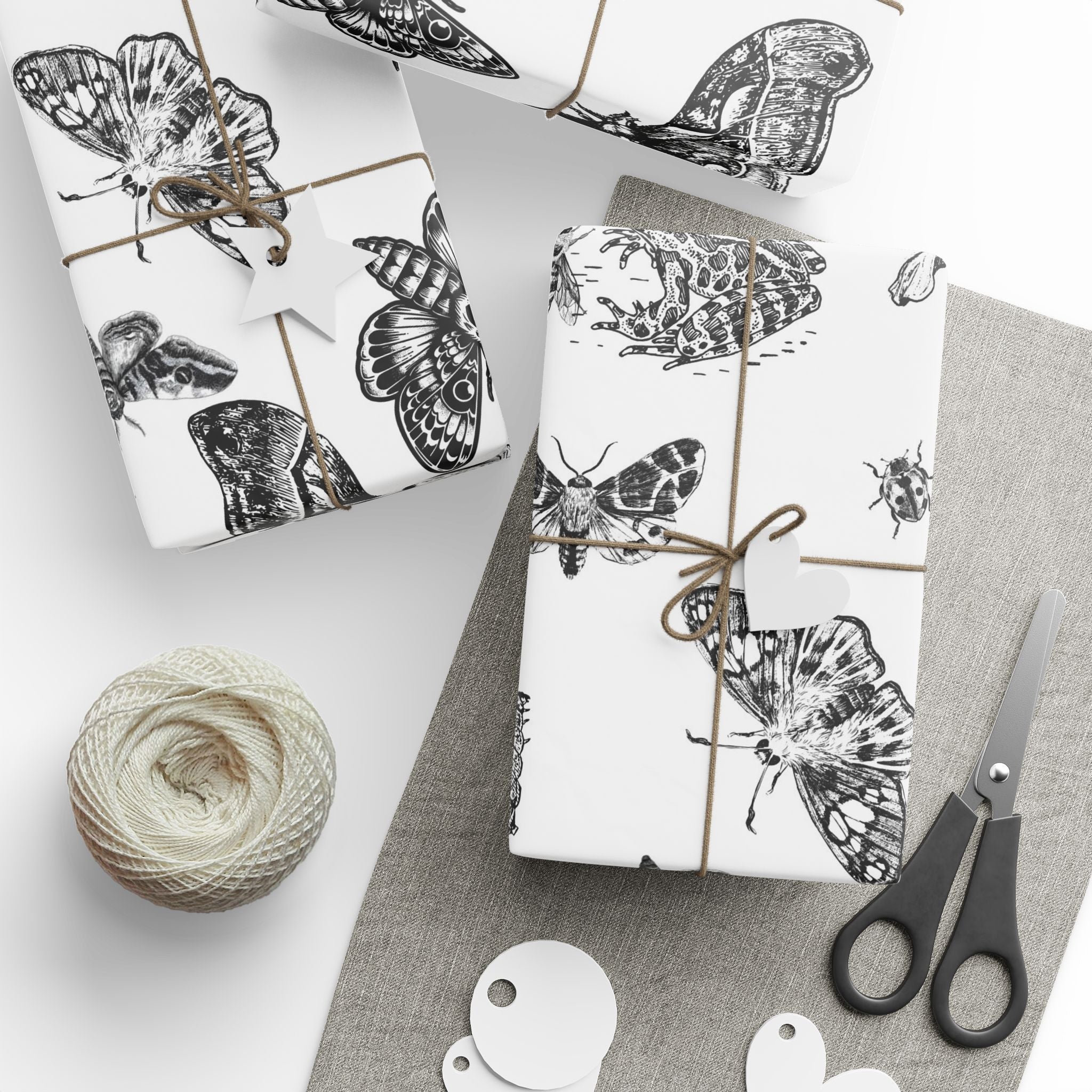 Butterfly & Moth Wrapping Paper – Black Botanical Sketches