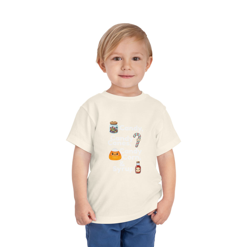 Toddler Tee — "Candy, Candy Canes, Candy Corn & Syrup" Holiday Candy Kids Shirt