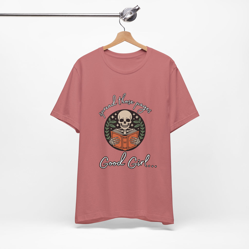 Skull Reading Tee – "Spread those Pages, Good Girl" Graphic T-Shirt
