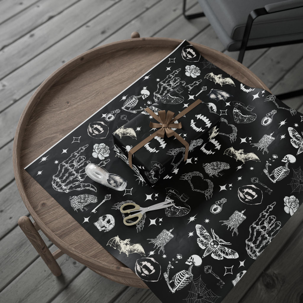 Halloween Black Skull & Spiderweb Wrapping Paper Roll — Spooky Gift Wrap
