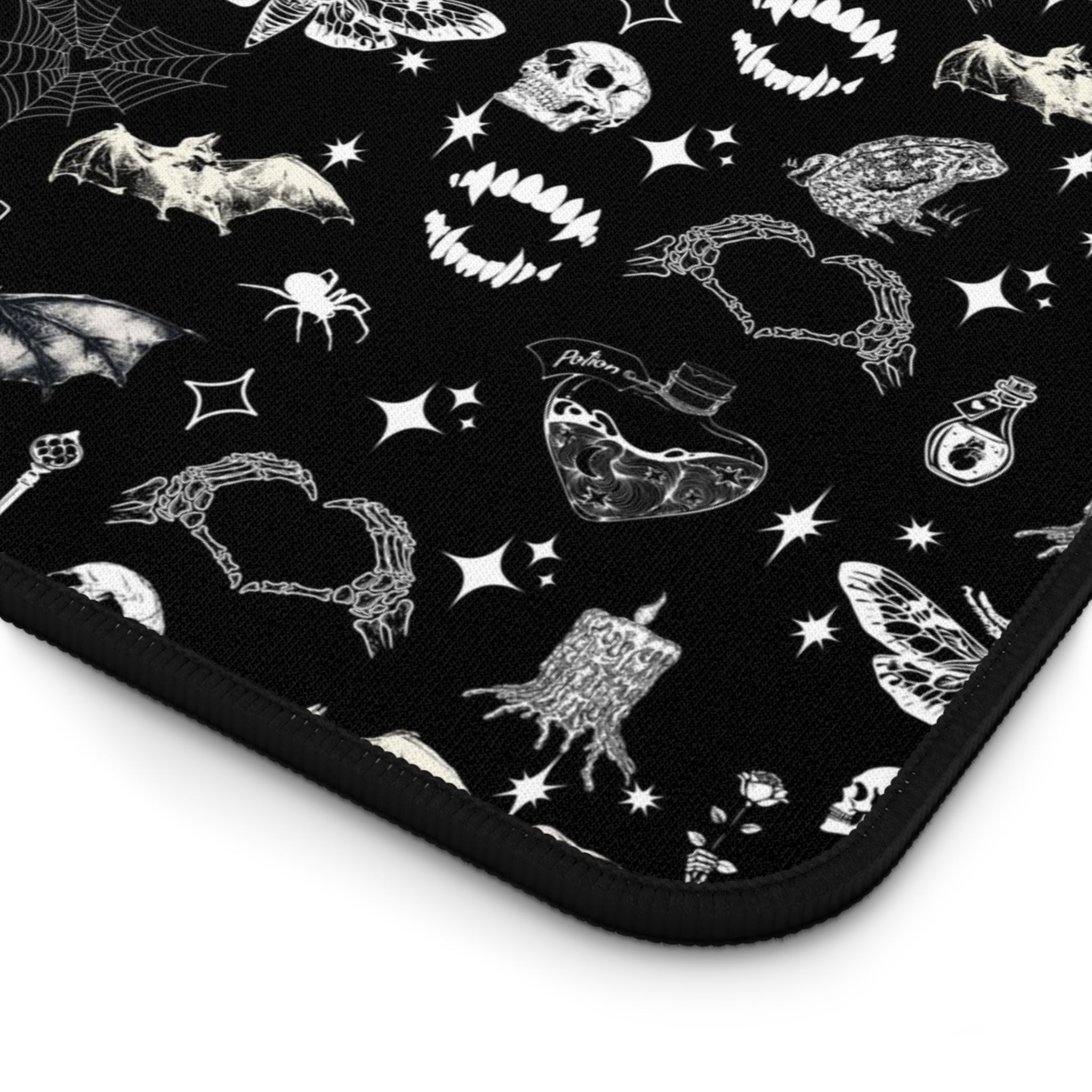 Gothic Icons Desk Mat — Black Skull & Occult Pattern Desk Mat