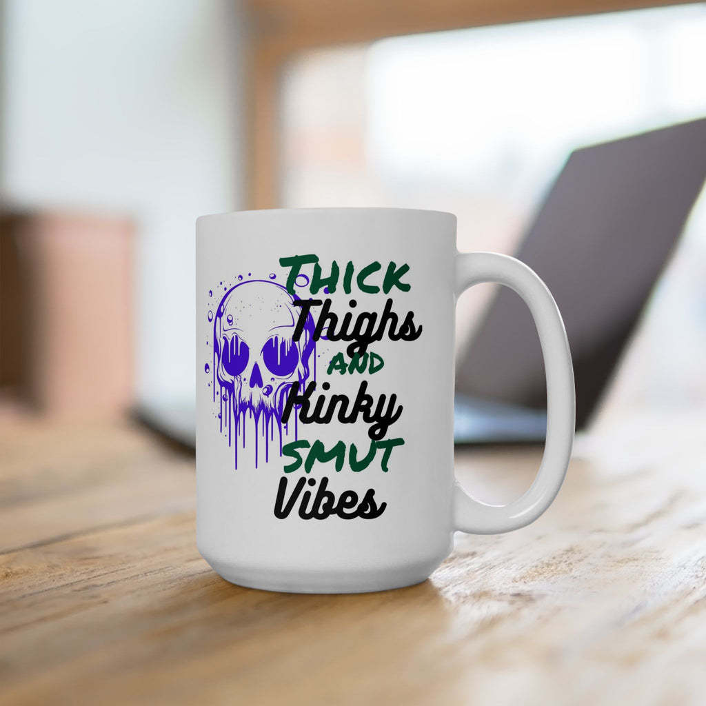 11oz/15oz Ceramic Mug — 'Thick Thighs & Spooky Vibes' Halloween Skull Coffee Cup