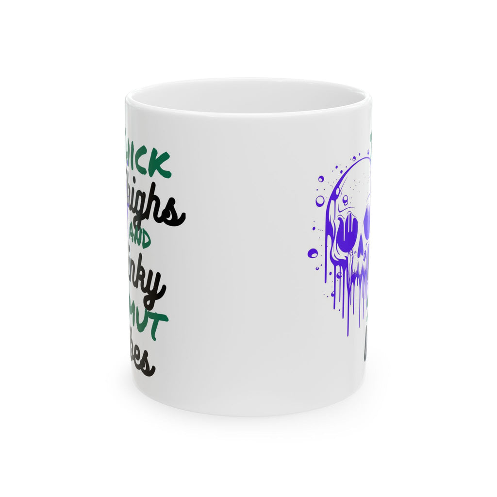 11oz/15oz Ceramic Mug — 'Thick Thighs & Spooky Vibes' Halloween Skull Coffee Cup