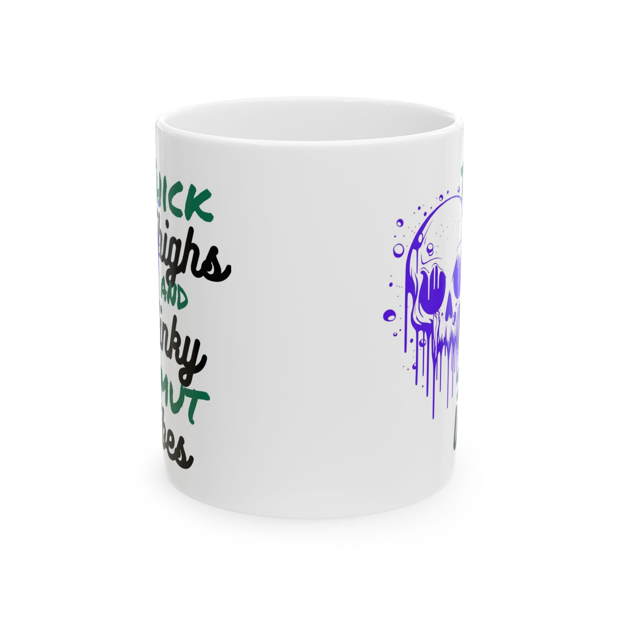 11oz/15oz Ceramic Mug — 'Thick Thighs & Spooky Vibes' Halloween Skull Coffee Cup