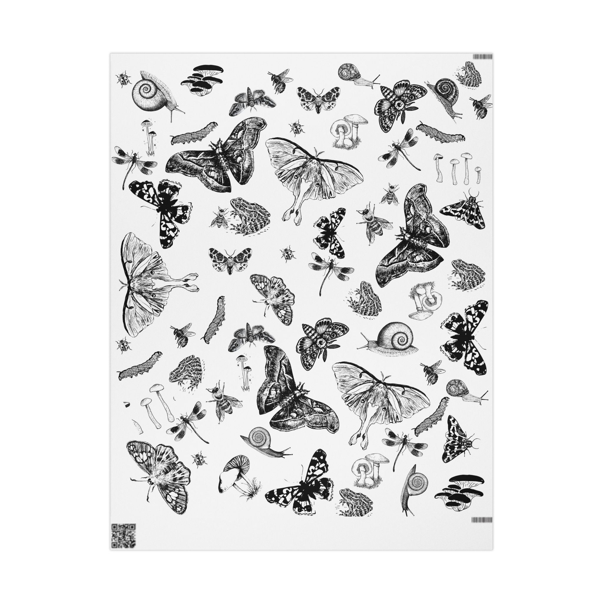 Butterfly & Moth Wrapping Paper – Black Botanical Sketches