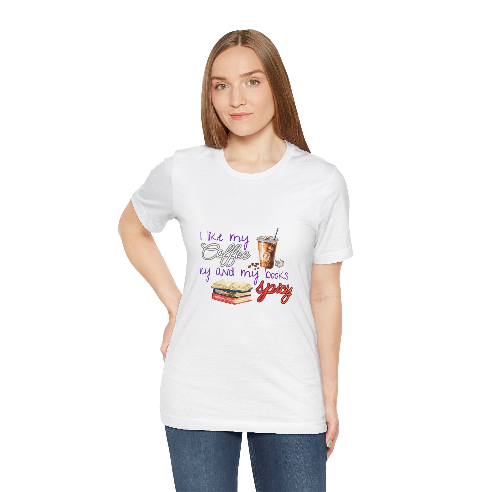 T-Shirt — "I Like My Coffee Icy and My Books Spicy" Graphic Tee (Coffee & Book Lovers)