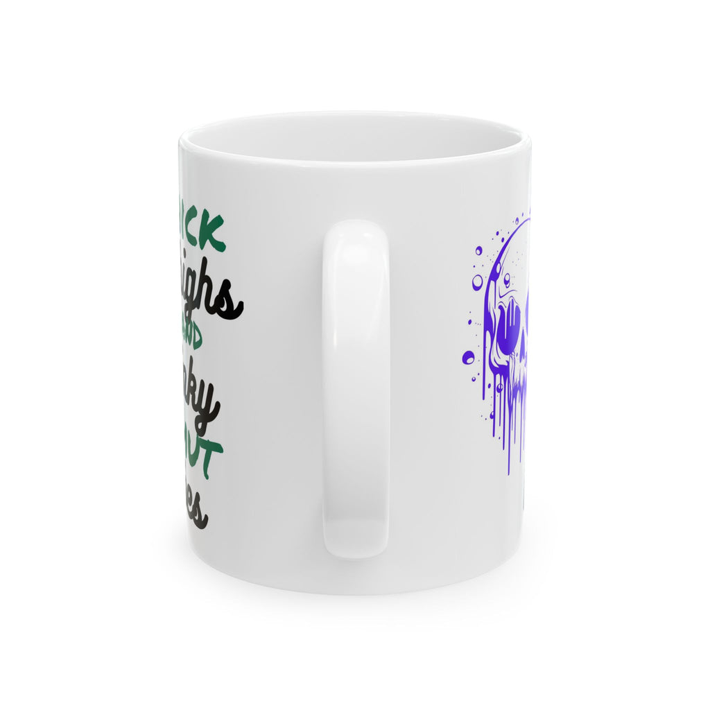 11oz/15oz Ceramic Mug — 'Thick Thighs & Spooky Vibes' Halloween Skull Coffee Cup