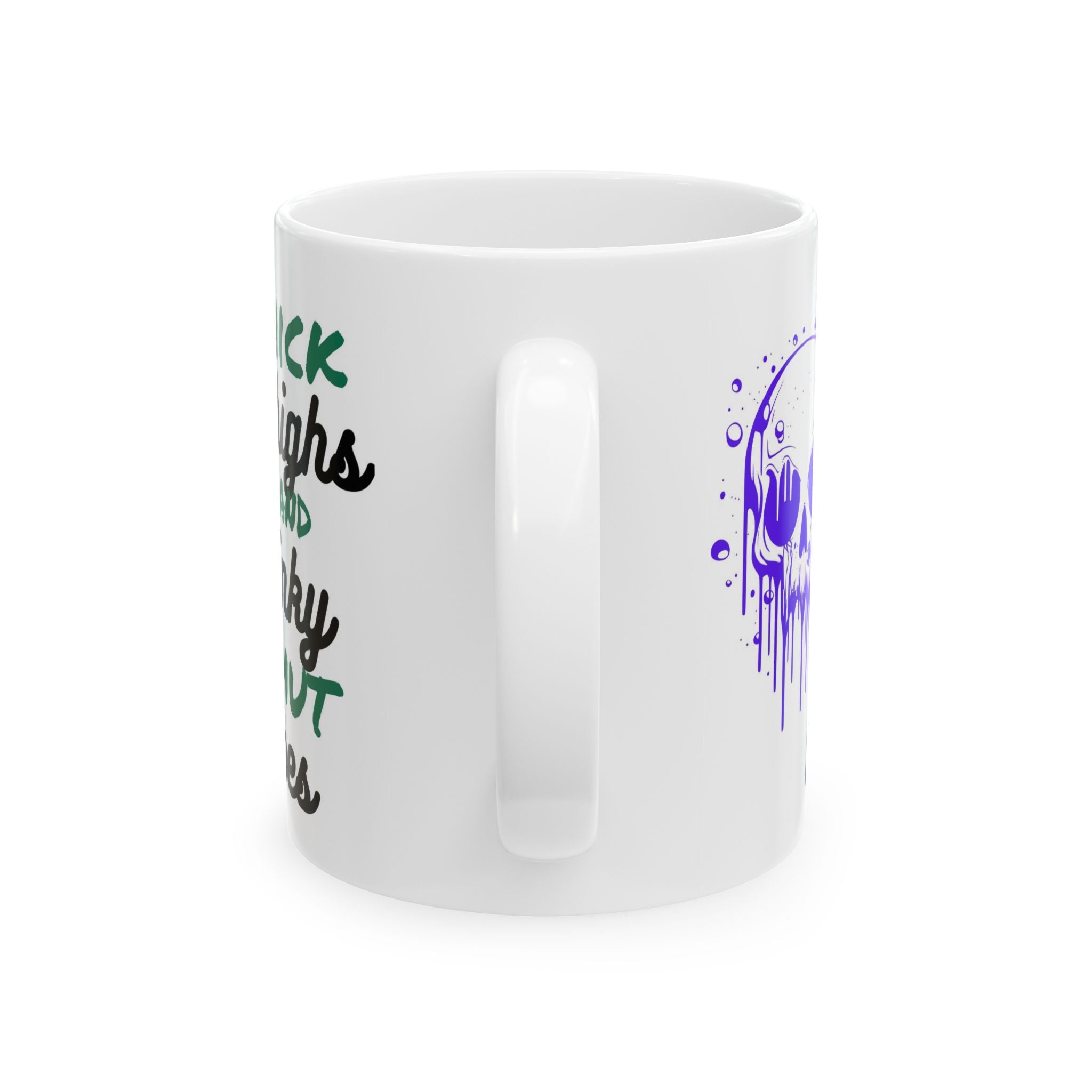 11oz/15oz Ceramic Mug — 'Thick Thighs & Spooky Vibes' Halloween Skull Coffee Cup