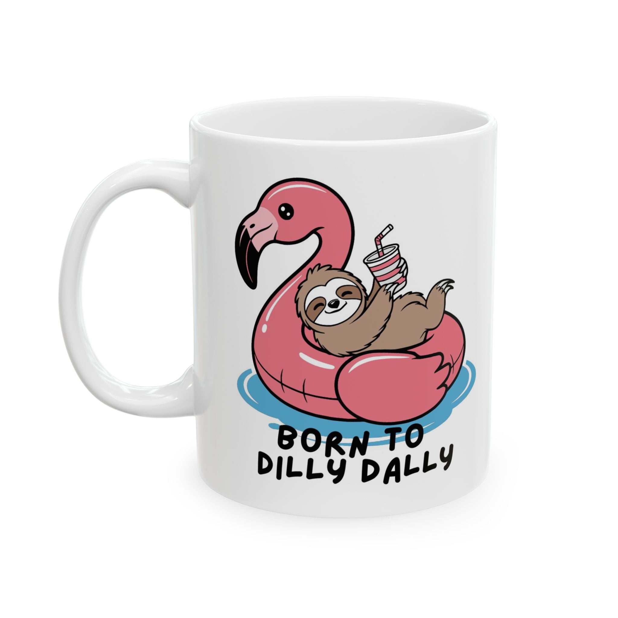 Funny Flamingo Ceramic Mug – “Born to Dilly” Cute Pink Flamingo Coffee Cup (11oz, 15oz)
