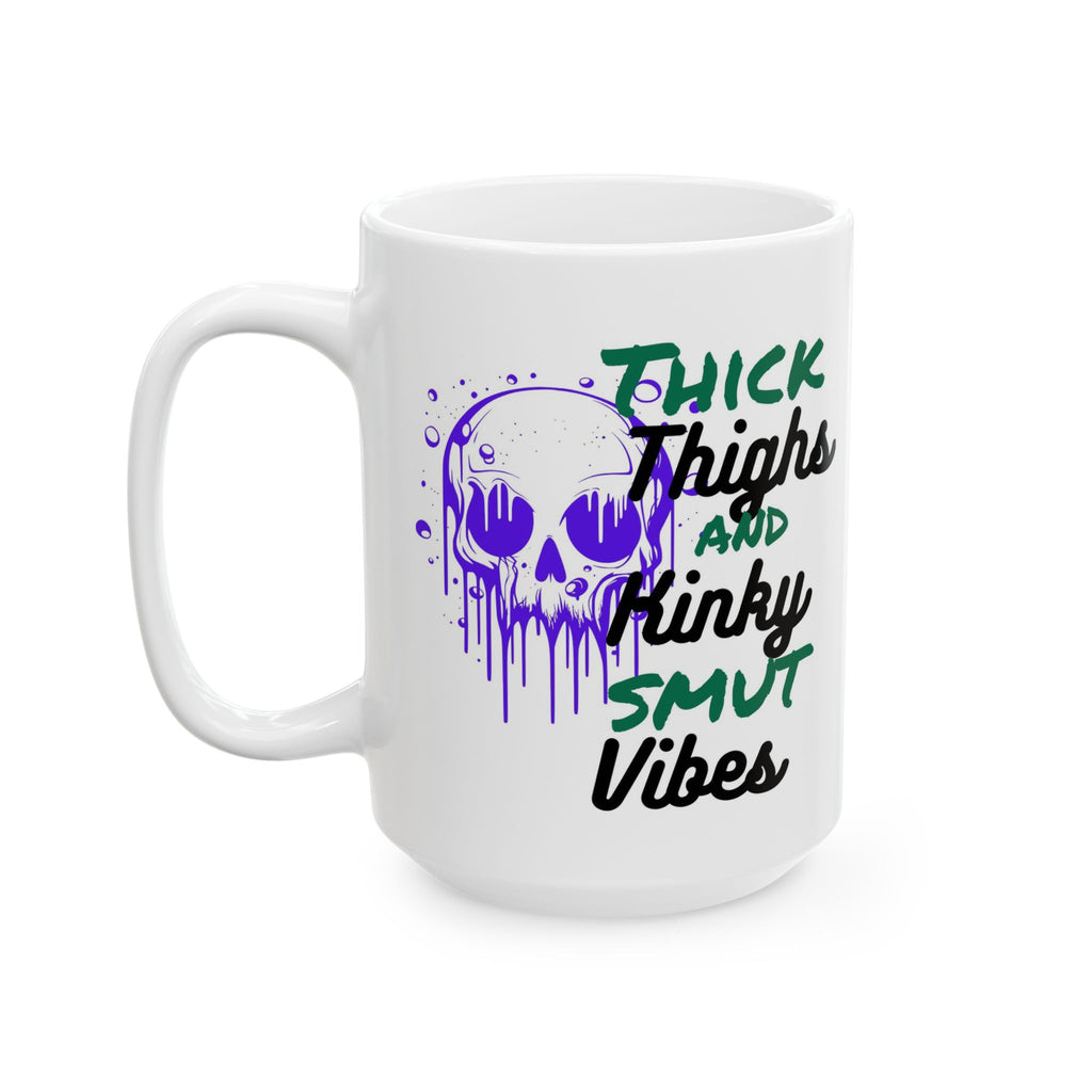 11oz/15oz Ceramic Mug — 'Thick Thighs & Spooky Vibes' Halloween Skull Coffee Cup