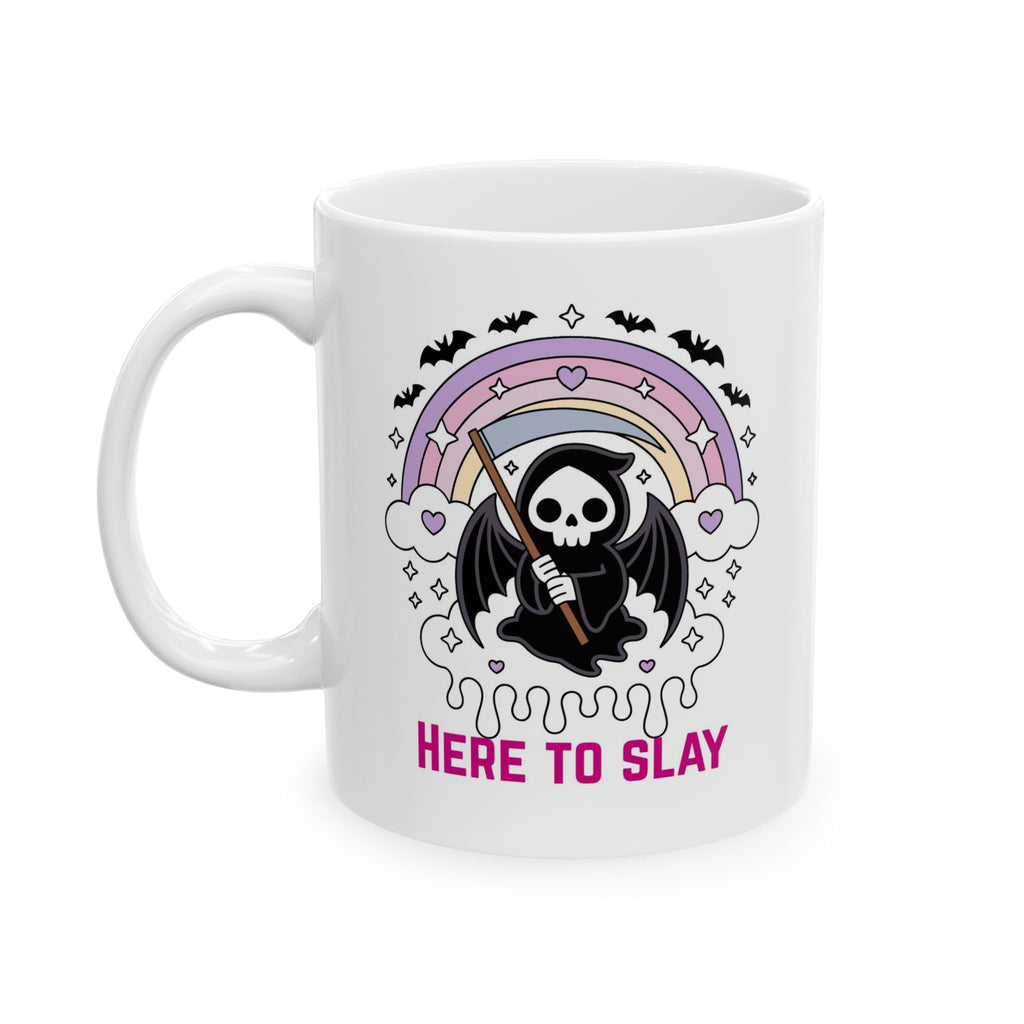 Here to Slay Mug — Cute Goth Rainbow Ceramic Coffee Cup (11oz & 15oz)