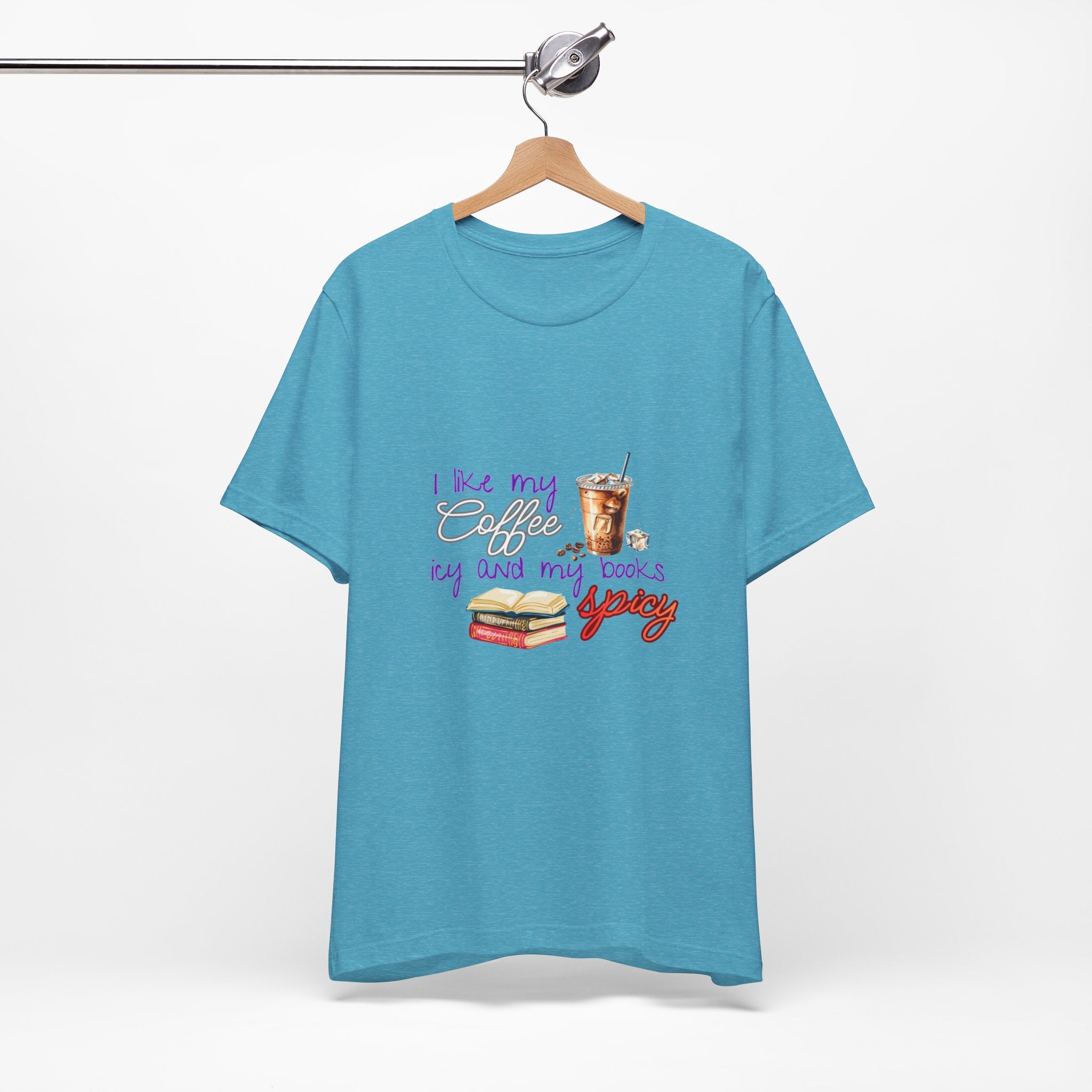 T-Shirt — "I Like My Coffee Icy and My Books Spicy" Graphic Tee (Coffee & Book Lovers)