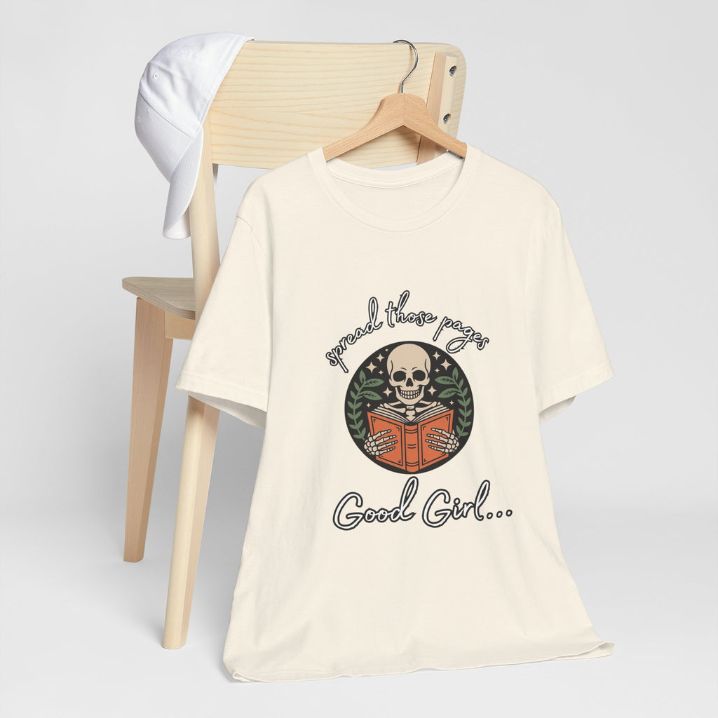 Skull Reading Tee – "Spread those Pages, Good Girl" Graphic T-Shirt