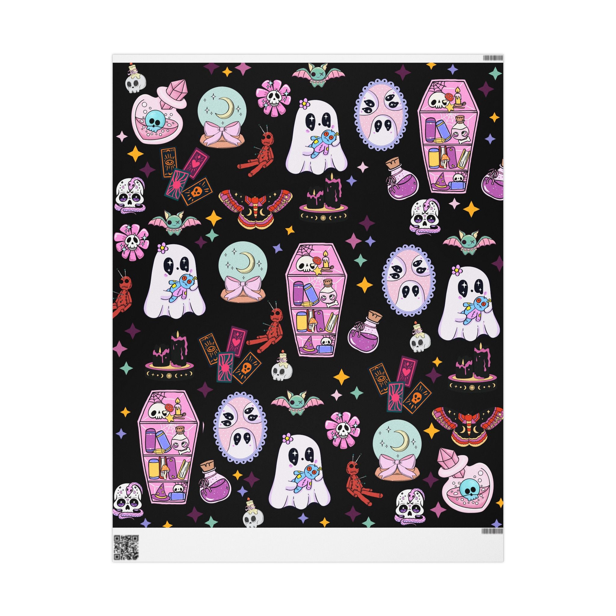 Tarot Witch Wrapping Paper Roll – Mystical Black Gift Wrap with Crystals, Cards & Stars
