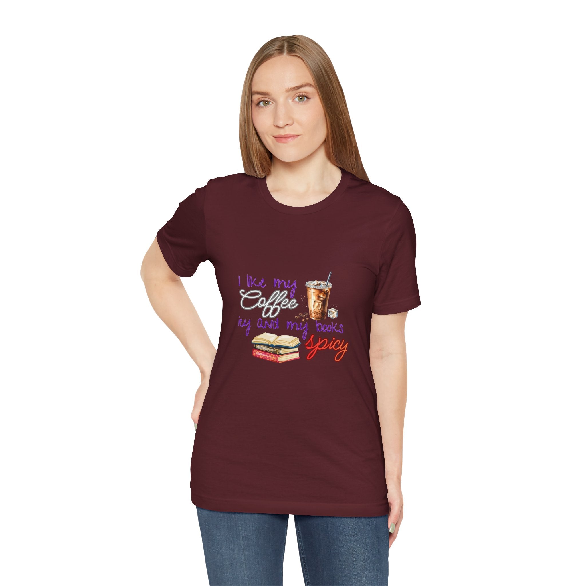 T-Shirt — "I Like My Coffee Icy and My Books Spicy" Graphic Tee (Coffee & Book Lovers)