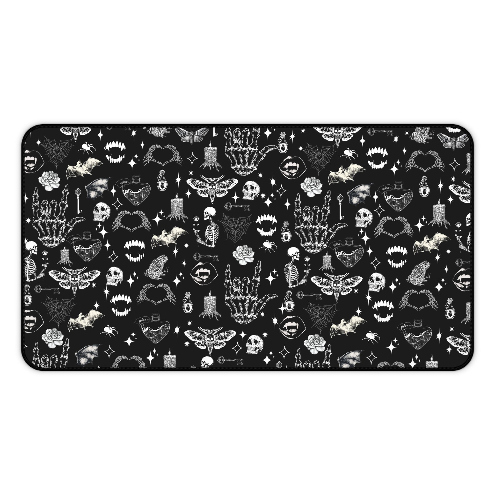 Gothic Icons Desk Mat — Black Skull & Occult Pattern Desk Mat