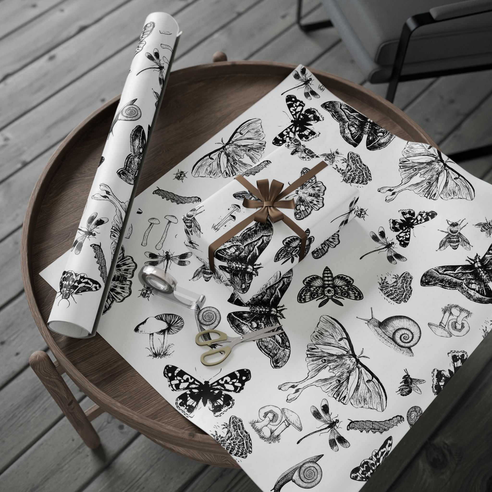 Butterfly & Moth Wrapping Paper – Black Botanical Sketches
