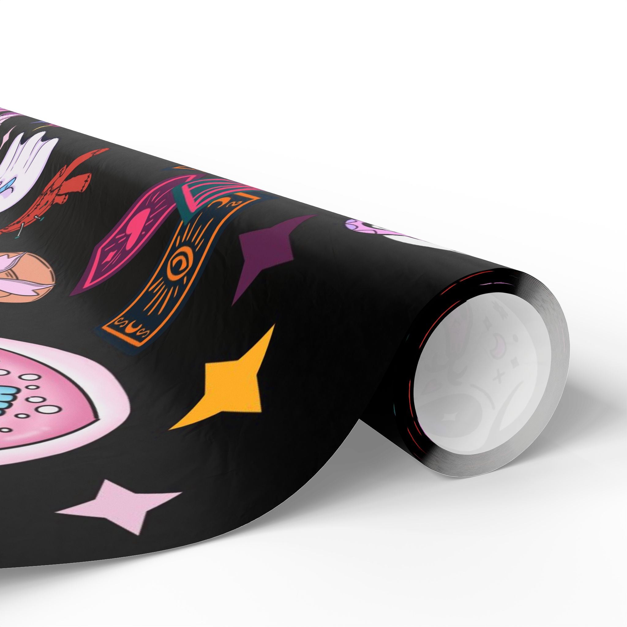 Tarot Witch Wrapping Paper Roll – Mystical Black Gift Wrap with Crystals, Cards & Stars