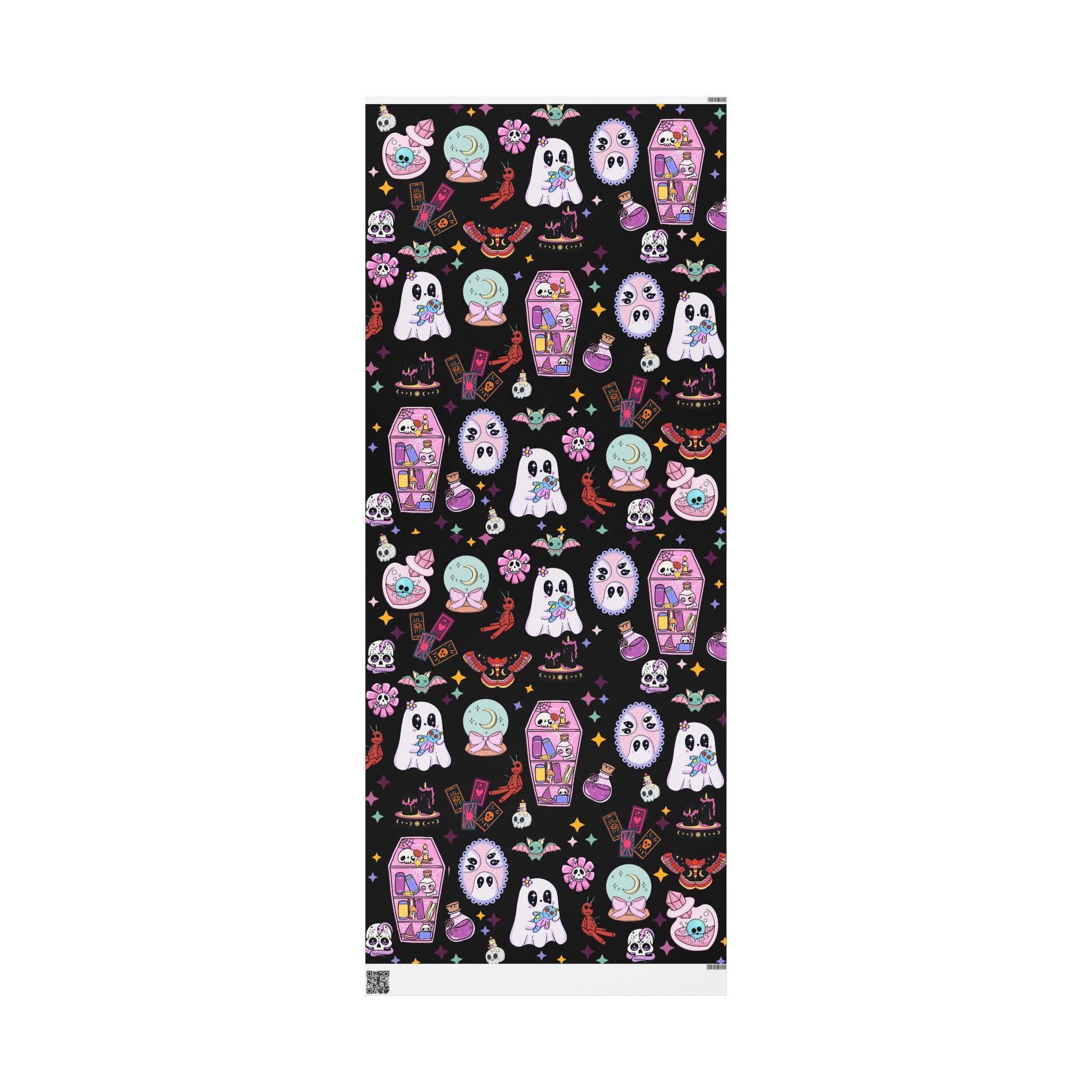 Tarot Witch Wrapping Paper Roll – Mystical Black Gift Wrap with Crystals, Cards & Stars