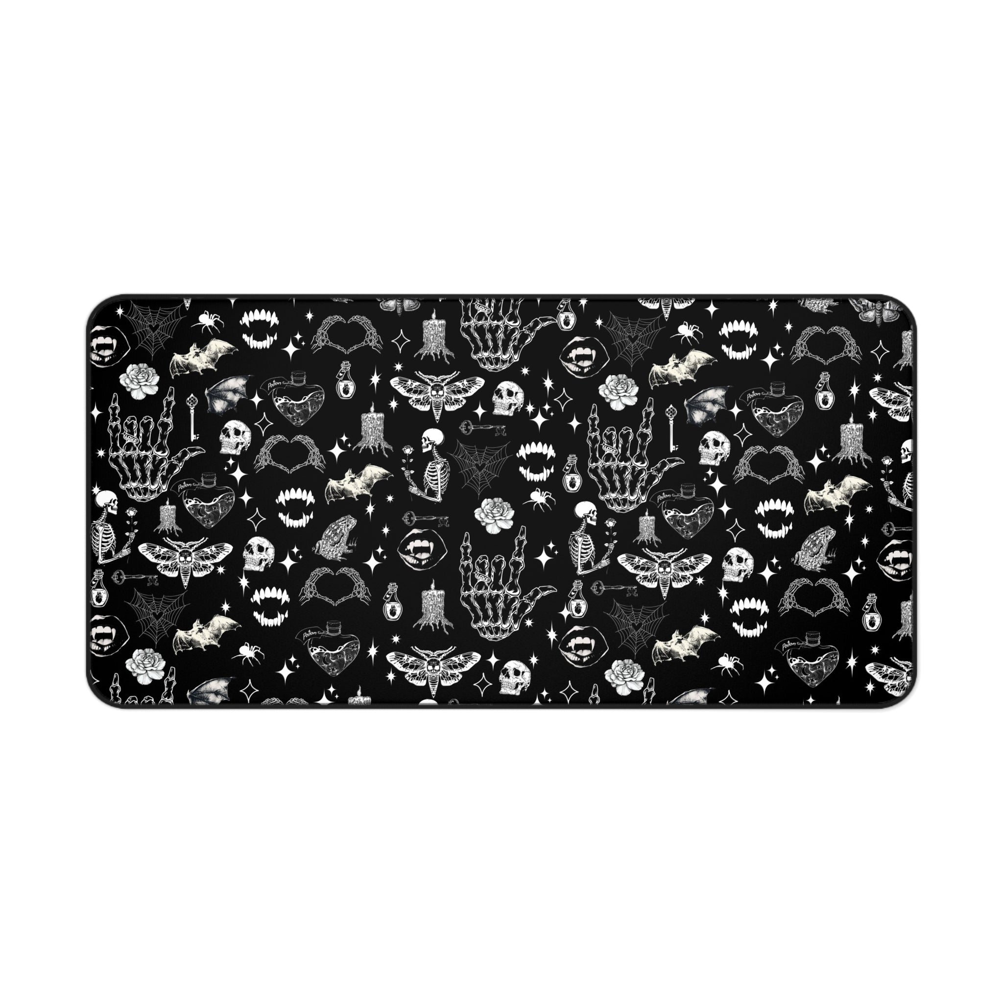 Gothic Icons Desk Mat — Black Skull & Occult Pattern Desk Mat